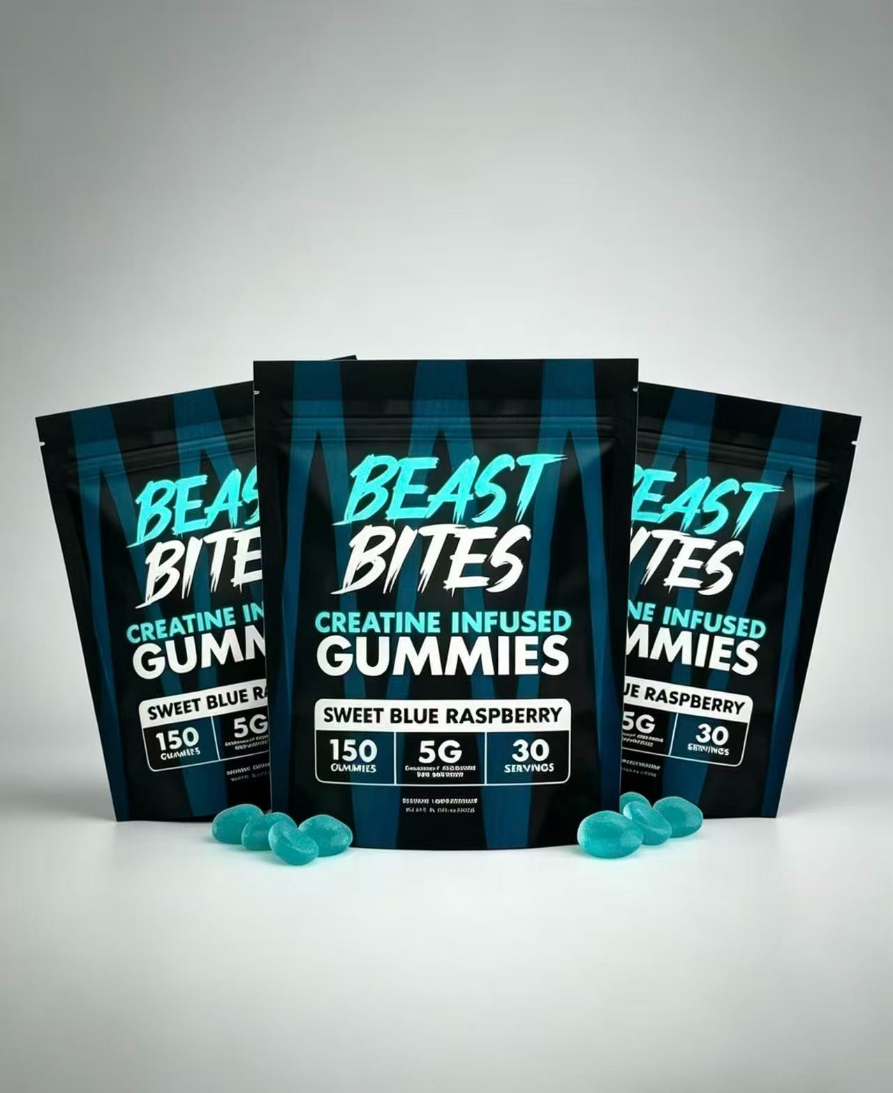 Creatine Gummies – 150ct, Bites Blue Raspberry, Pre-Workout Beast Energy Help