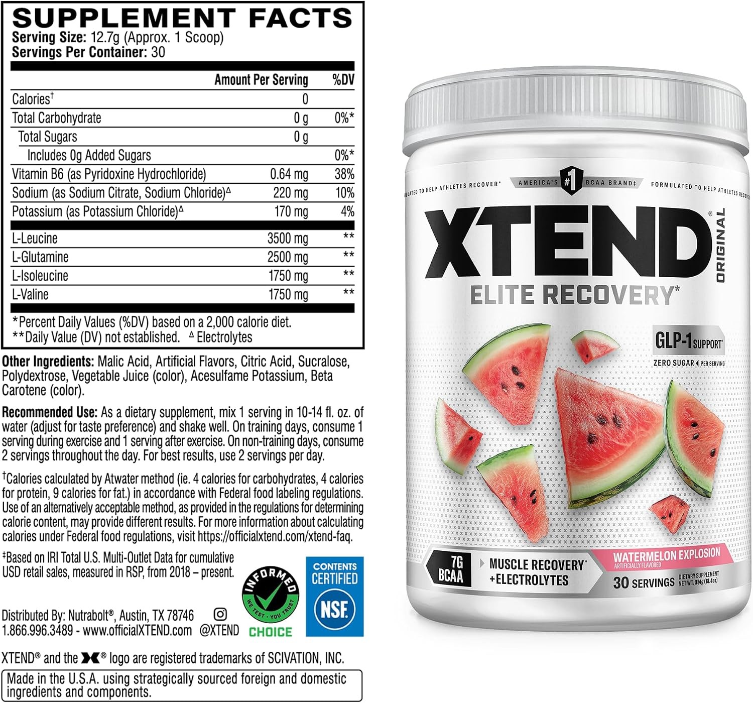 Xtend Original BCAA Powder 7G BCAA and 2.5G L-Glutamine, Sugar Free Post Workout