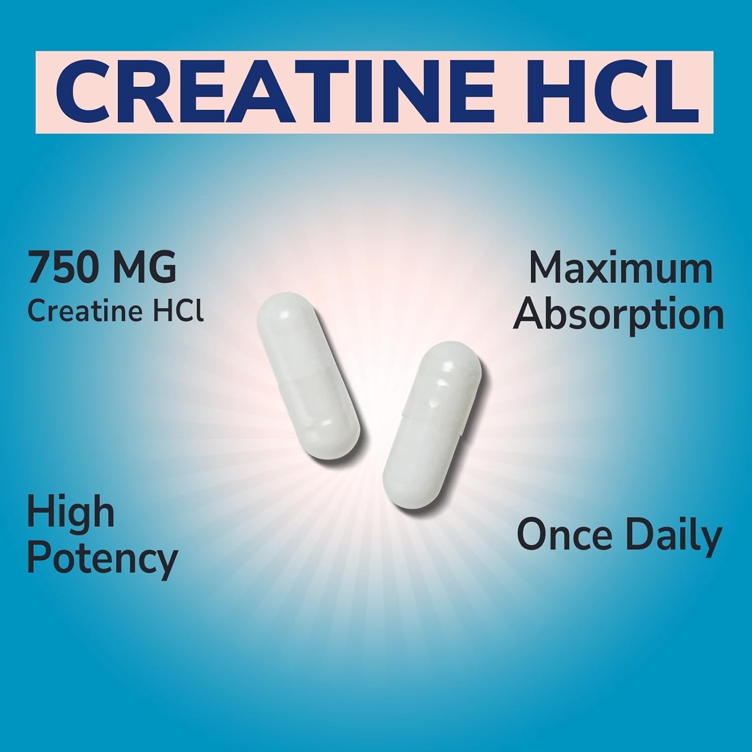 750mg Pure Creatine HCl – No Bloat, Once Daily for Optimal Performance, 90 Caps