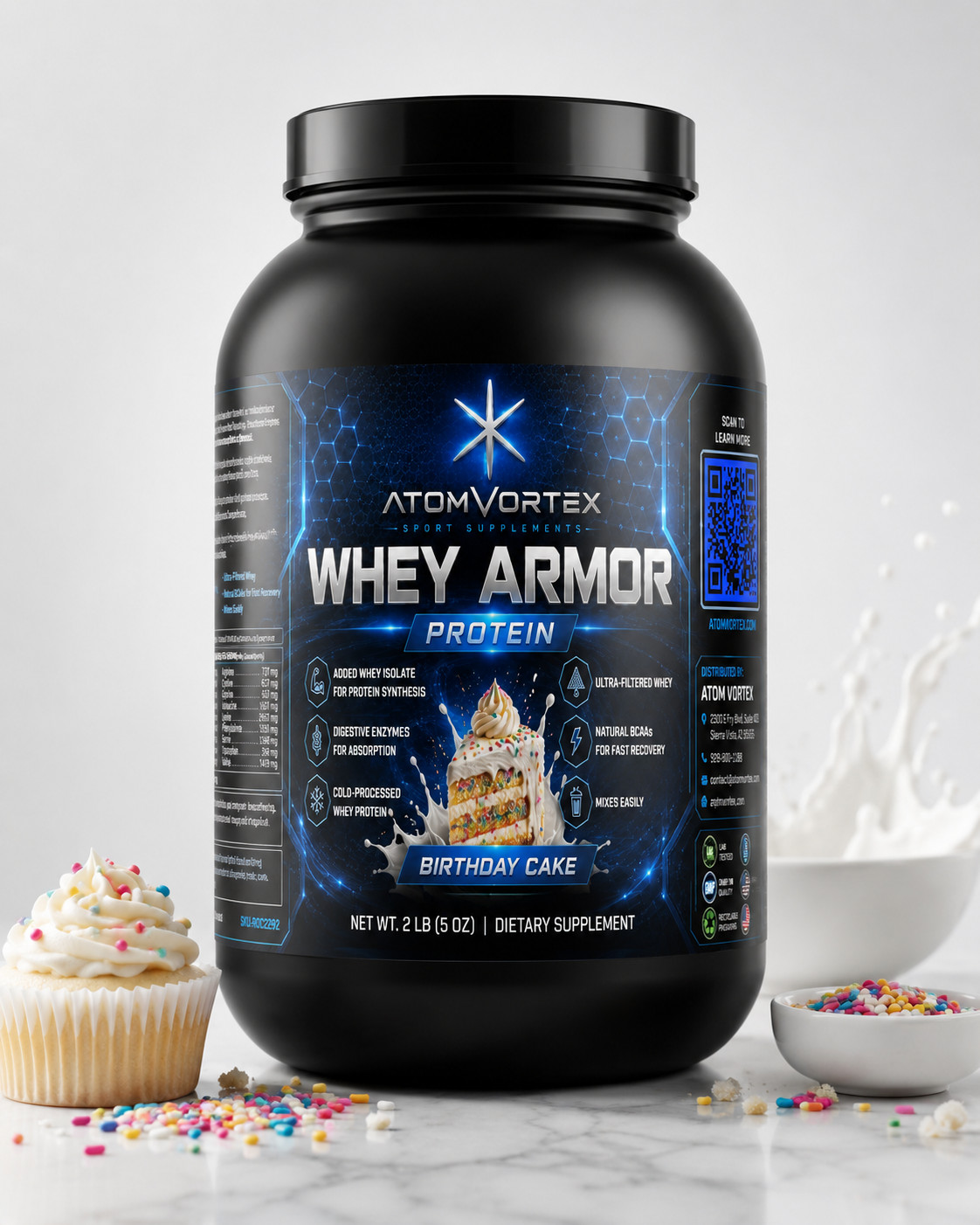 Atom Vortex Whey Armor Protein — Birthday Cake