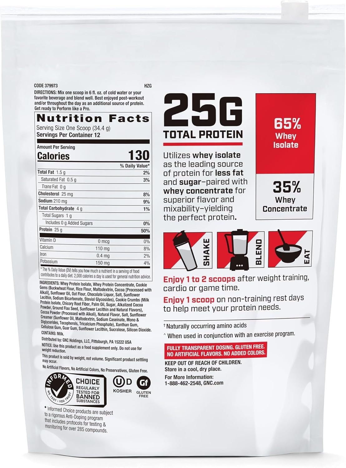 GNC Pro Performance 100% Whey 2.0 Cookies & Cream Protein Powder 12 Servings