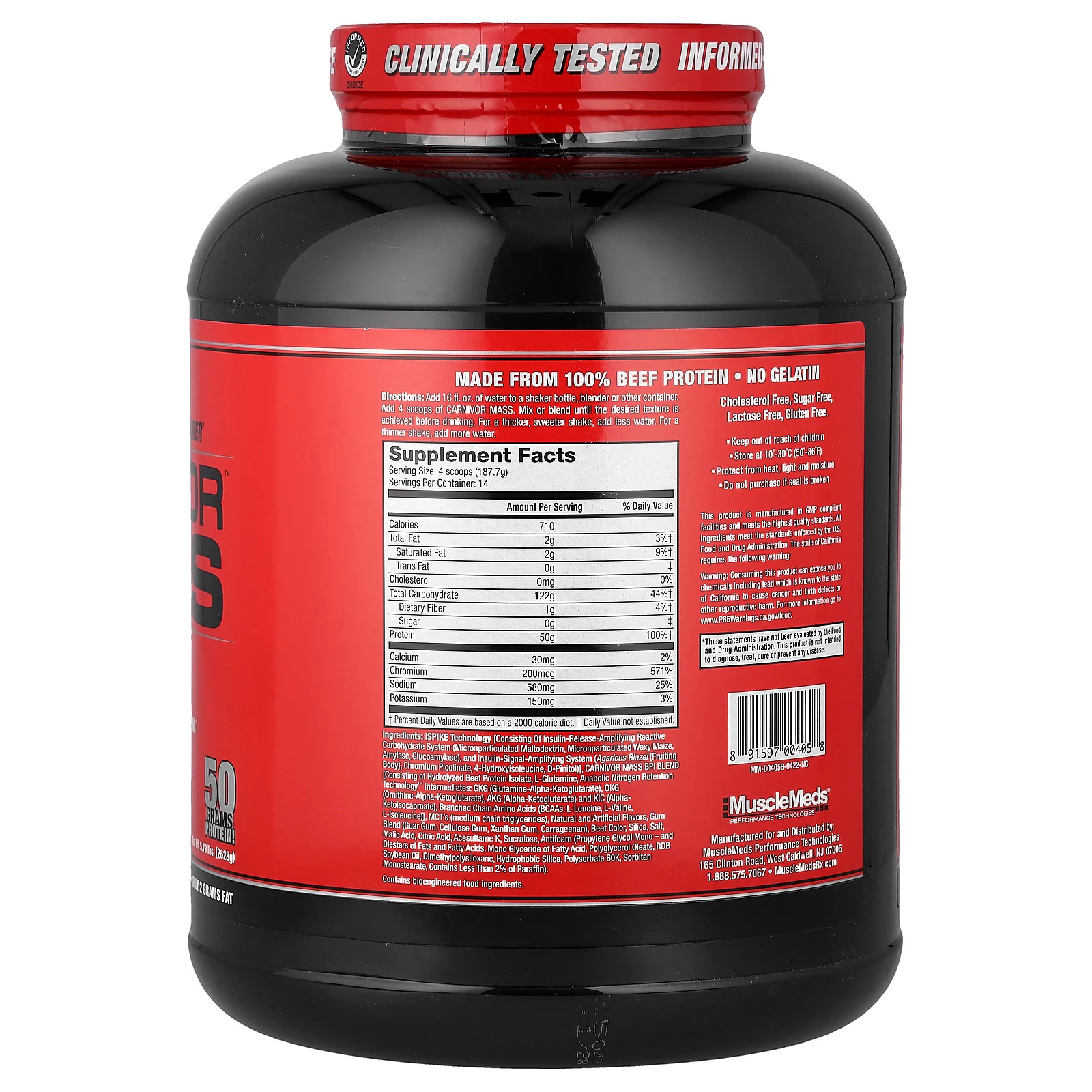 Carnivor Mass, Anabolic Beef Protein Gainer, Strawberry, 5.79 lbs (2,698 g)