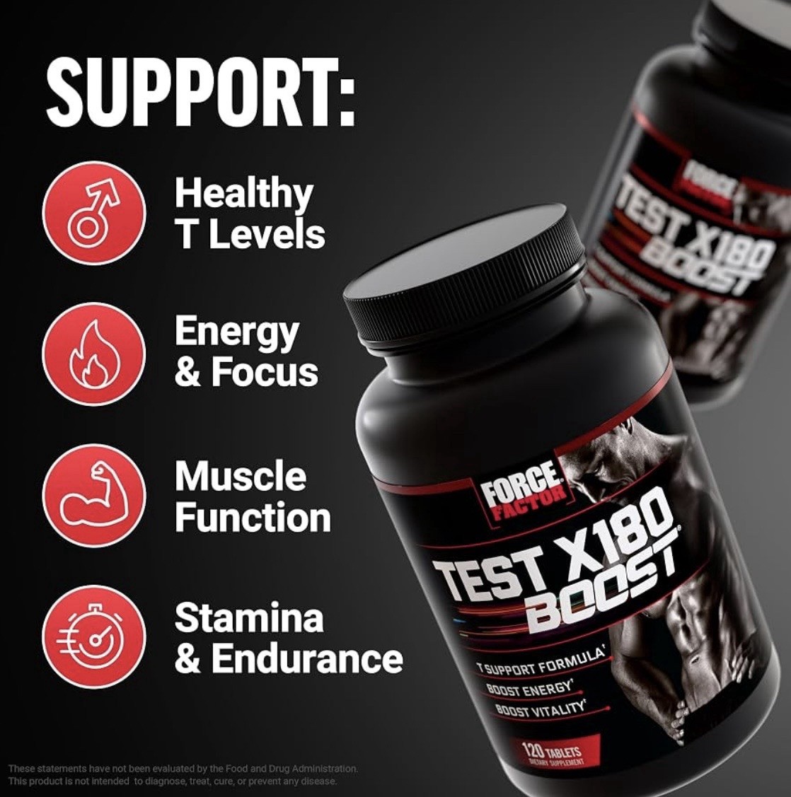 2 Pack 🔥Force Factor Test X180 Boost, Testosterone Booster for Men