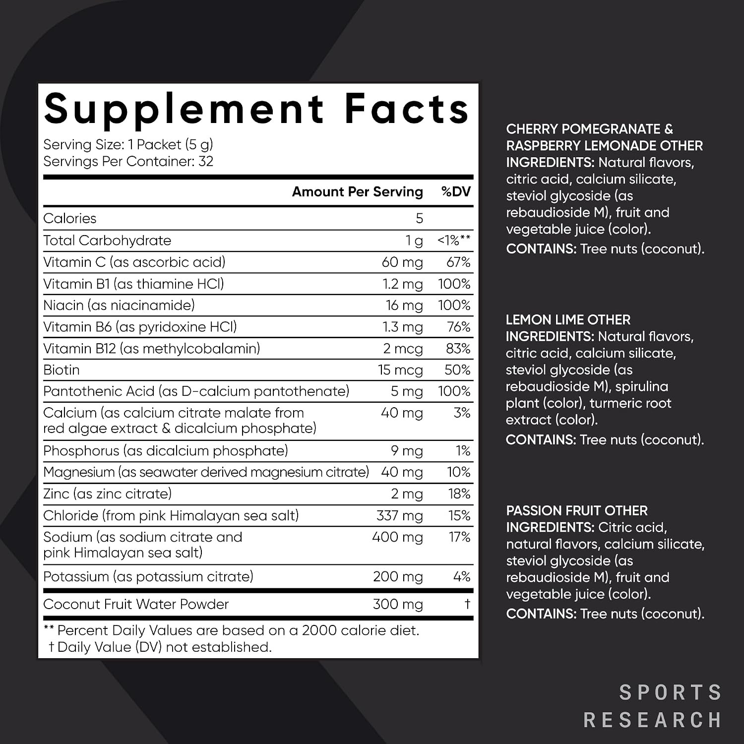 Sports Research® Hydrate Electrolytes Powder Packets – Sugar-Free & Naturally Fl