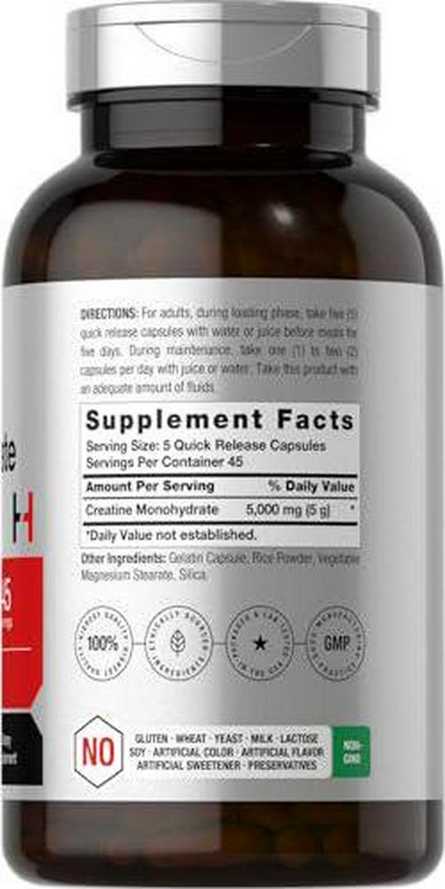 Horbäach Creatine Monohydrate | 5g | 225 Capsules | Non-GMO, Gluten Free