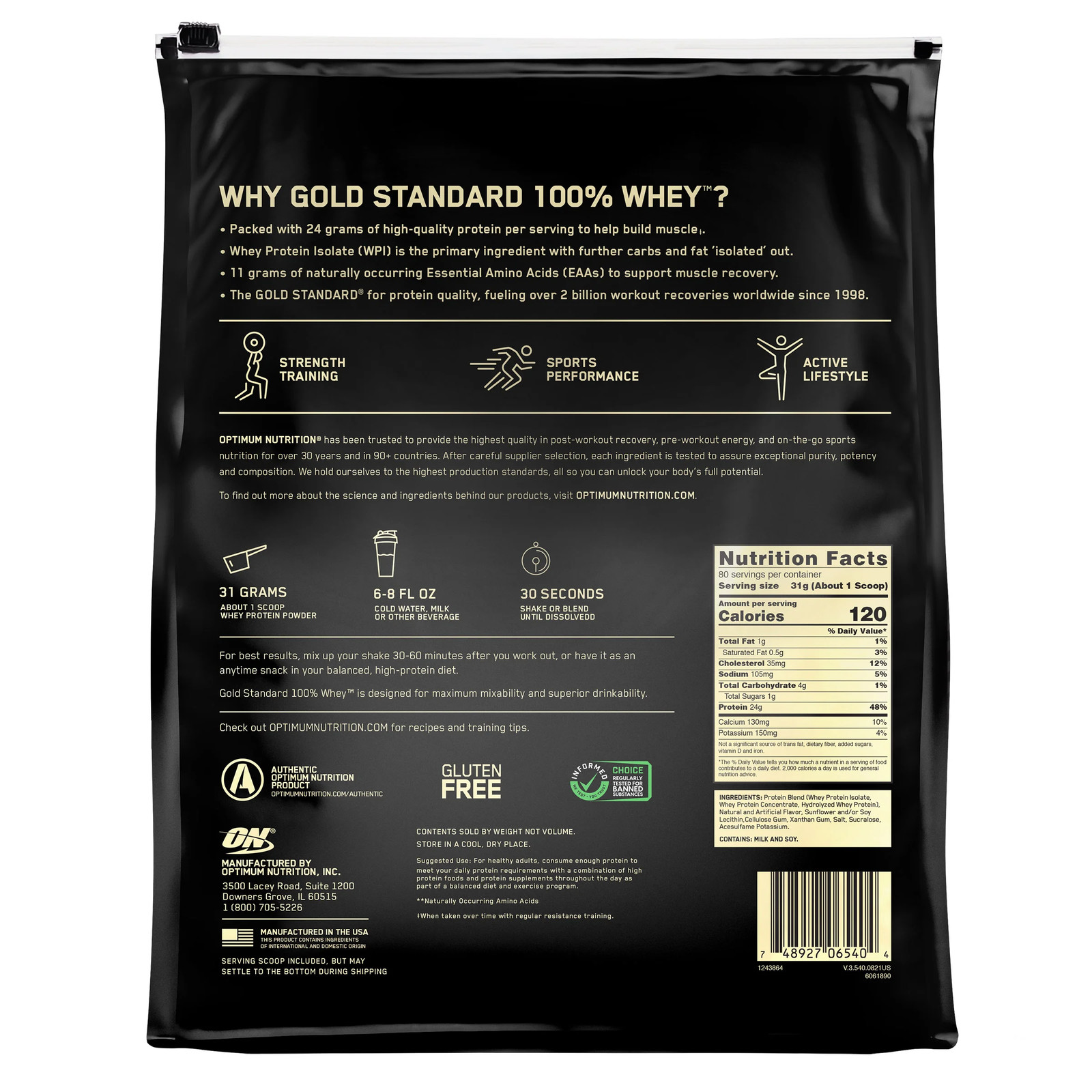 Optimum Nutrition Gold Standard 100% Whey Protein Powder, Vanilla Ice Cream, 5.4