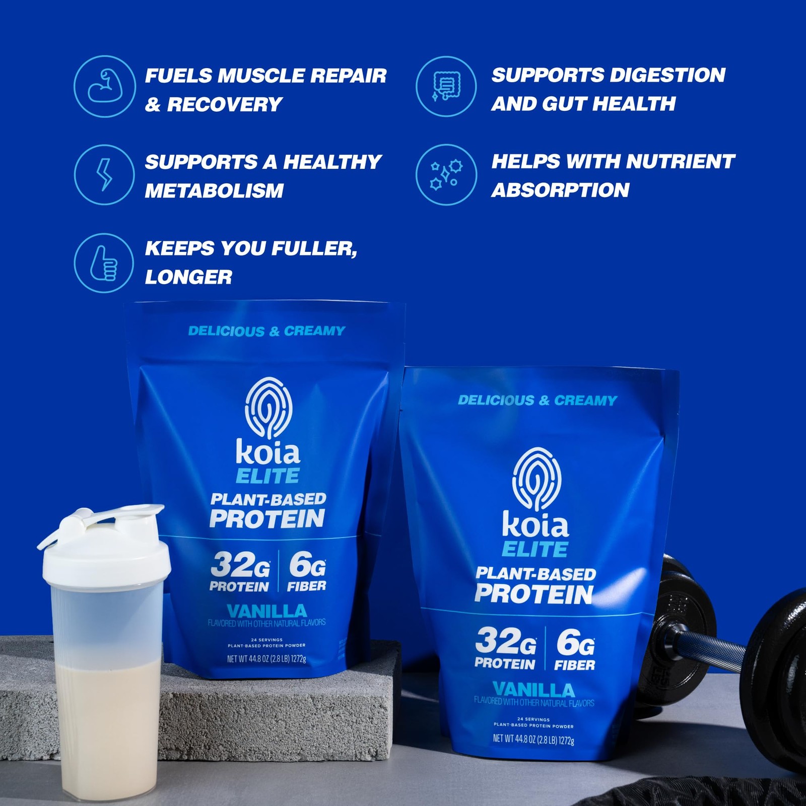 Koia Plant Based Protein Elite Powder, Vanilla, 32g Protein, 4g Sugar, 6g Prebio