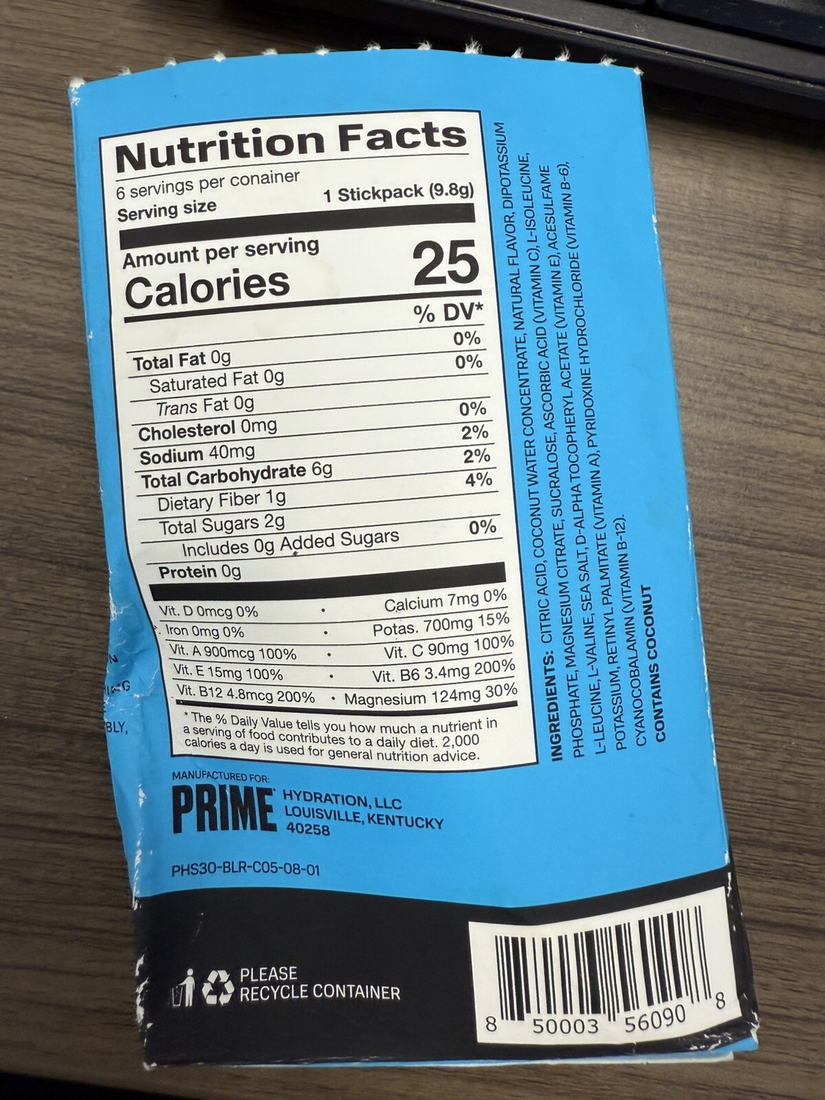 PRIME HYDRATION DRINK sticks 6 BLUE RASPBERRY & 3 Lemon Lime 9 packets