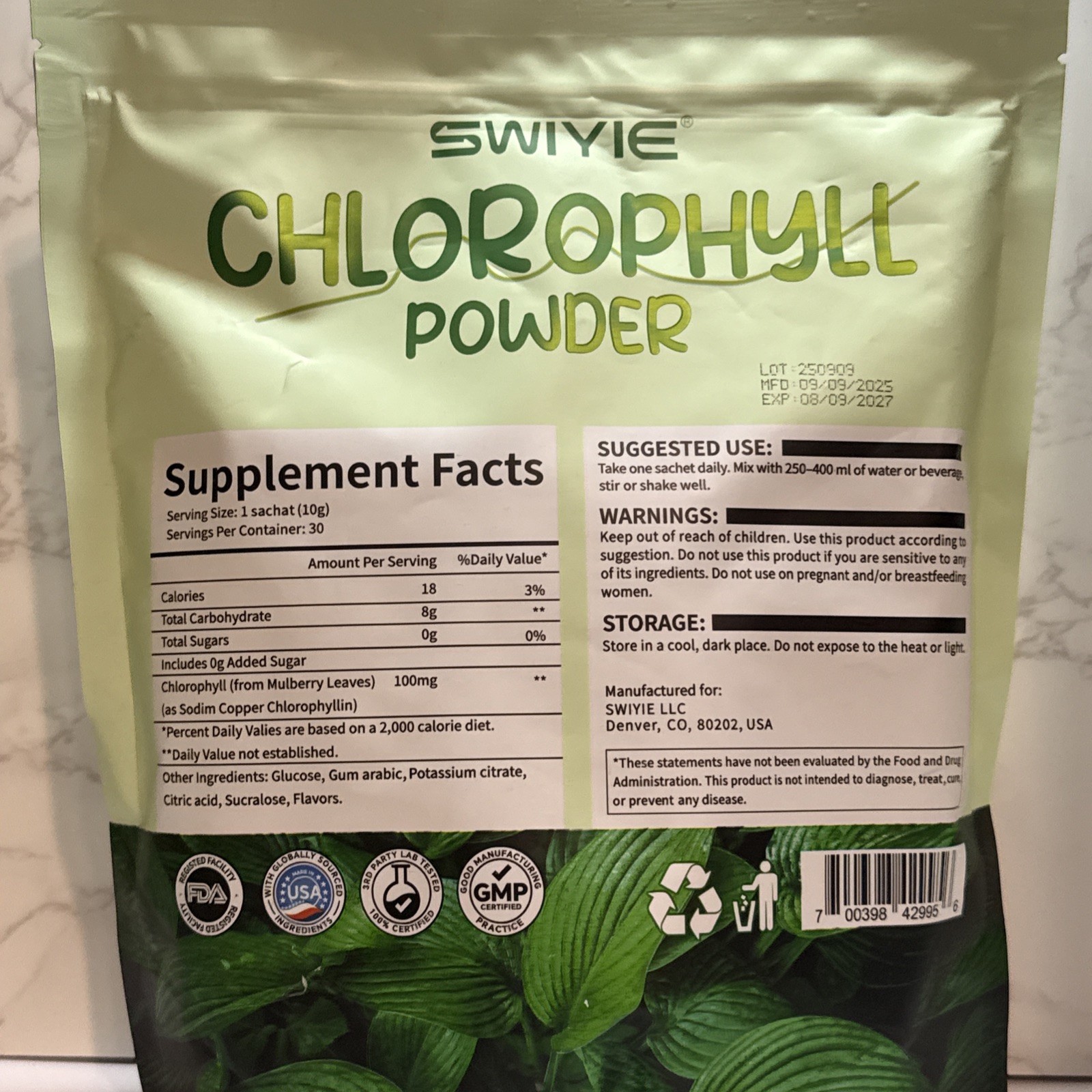 Swiyie Chlorophyll Powder – 100mg Liquid Clorofila for 0.35 Ounce (Pack of 1)
