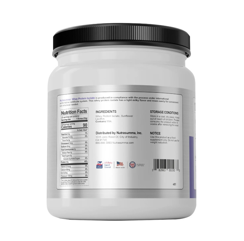Nutrasumma Whey Protein Isolate 1.02lb (464g) Unflavored