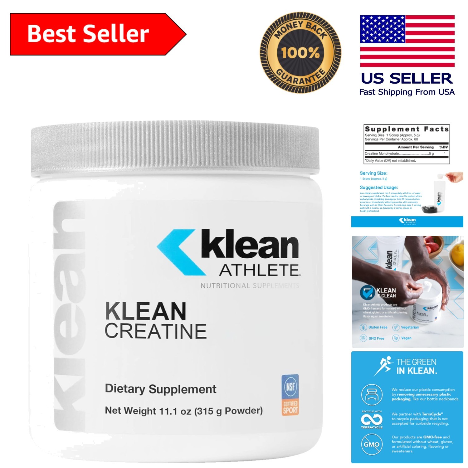 11.1oz Klean Creatine – , NSF Certified for Sport, Supports Muscle Growth