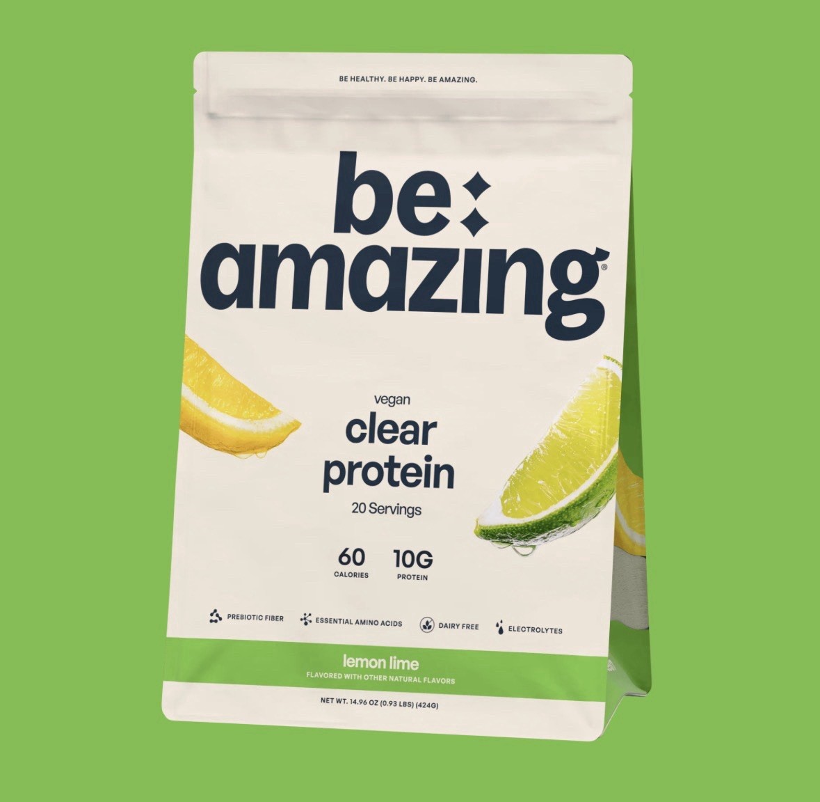 Be Amazing Vegan Clear Protein Lemon Lime 20 Servings 14.96 Oz Exp 11/2027