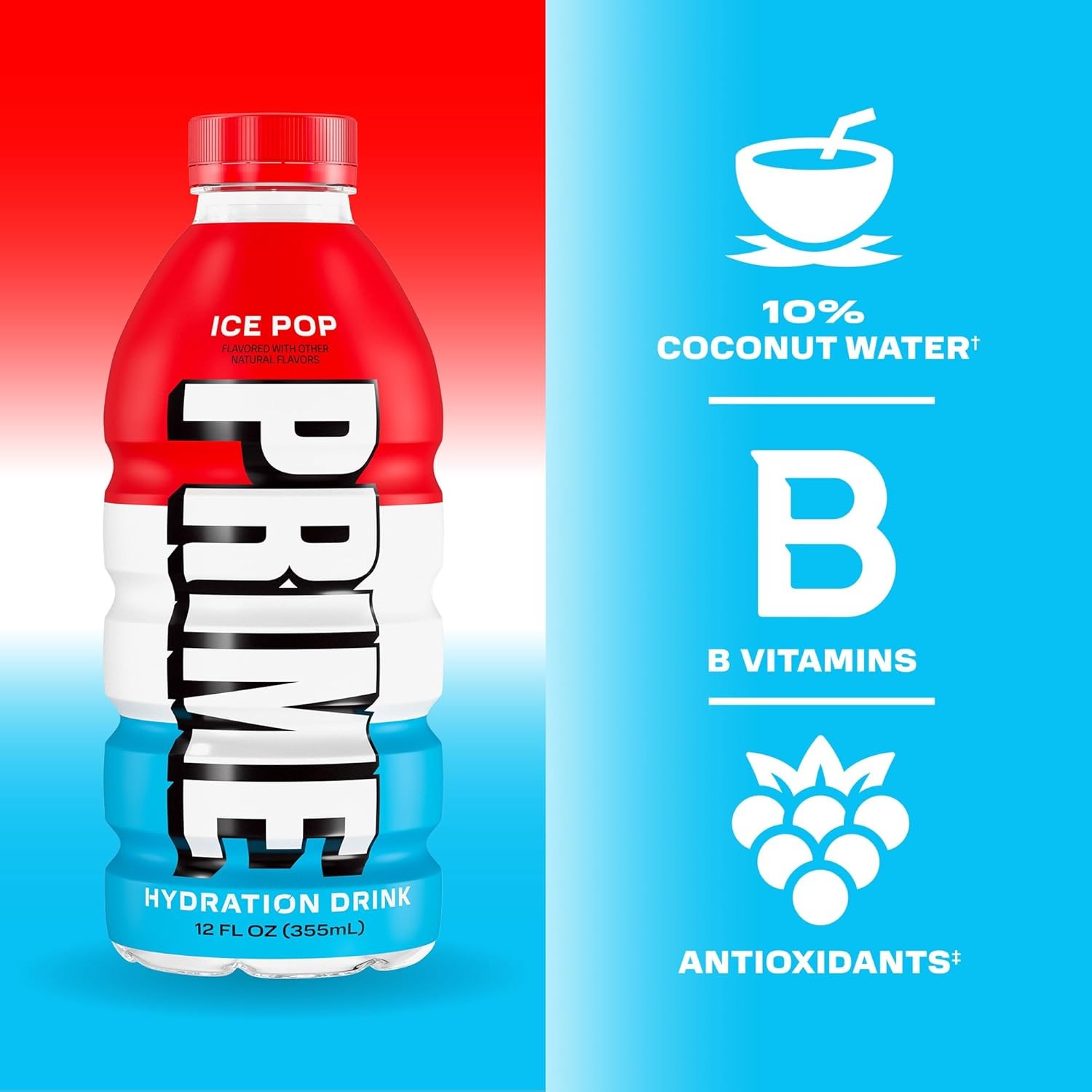 PRIME Hydration Sports Drink Ice Pop Orange Swirl Coconut Water 12oz