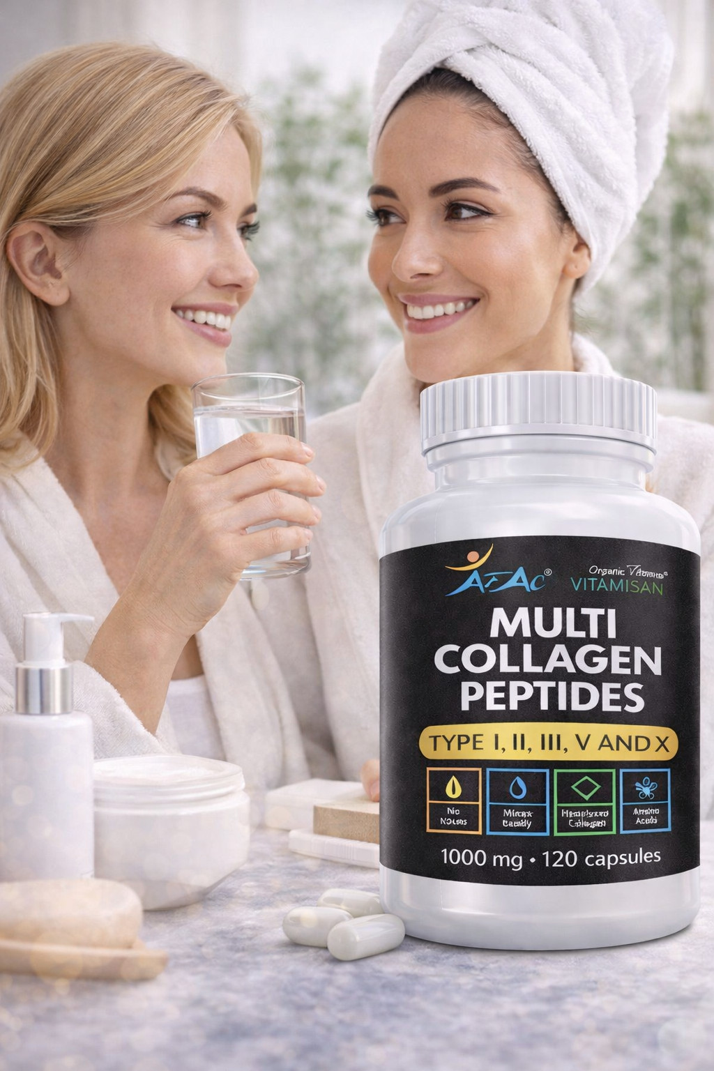 Multi Collagen Peptide protein 120 Caps 100o mg Type I,II,III,X Anti-Aging keto