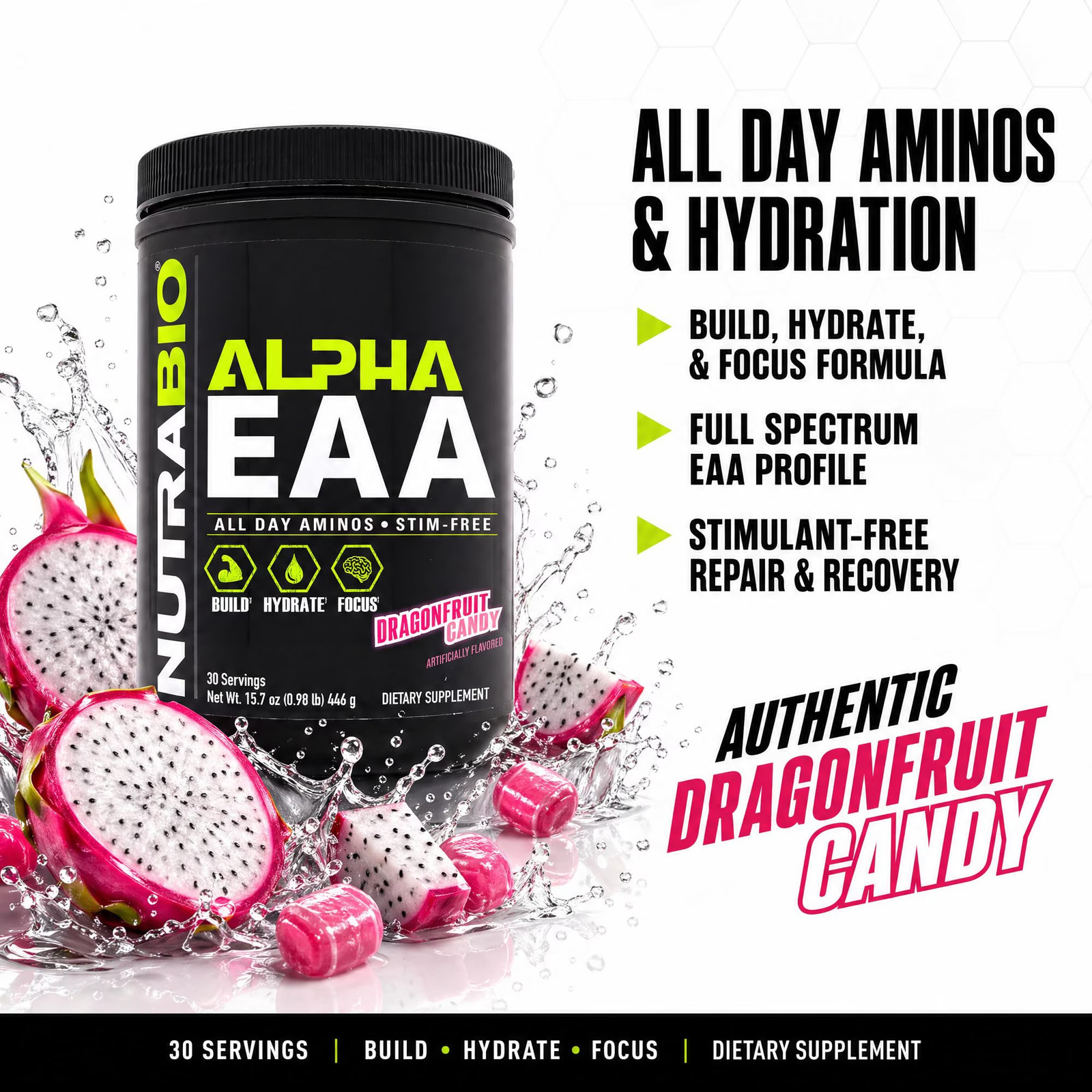 Nutrabio Alpha EAA – All-Day Aminos – Recovery, Energy, Focus, and Hydration Sup