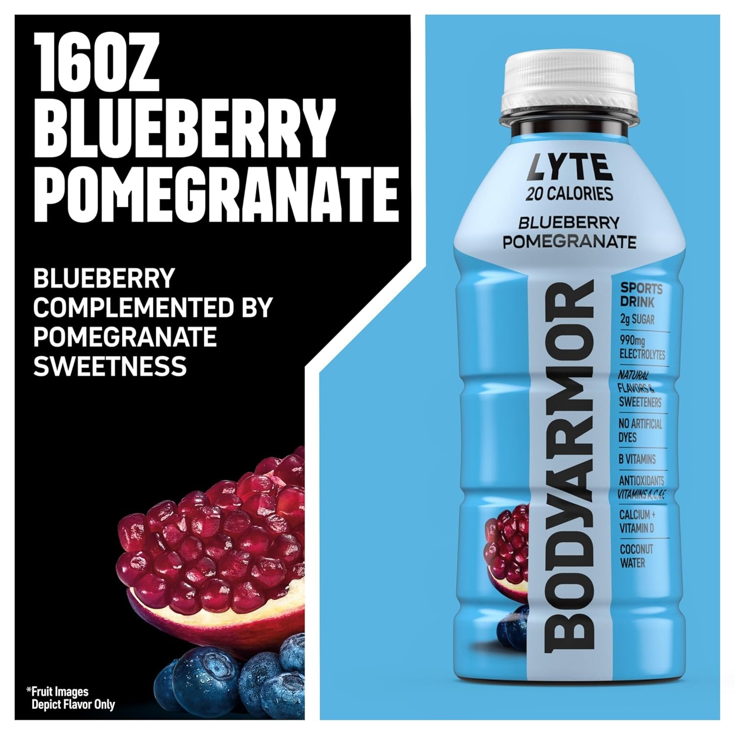 Low Calorie Sports Drink 16oz Pack of 12 Lyte Blueberry Pomegranate Coconut