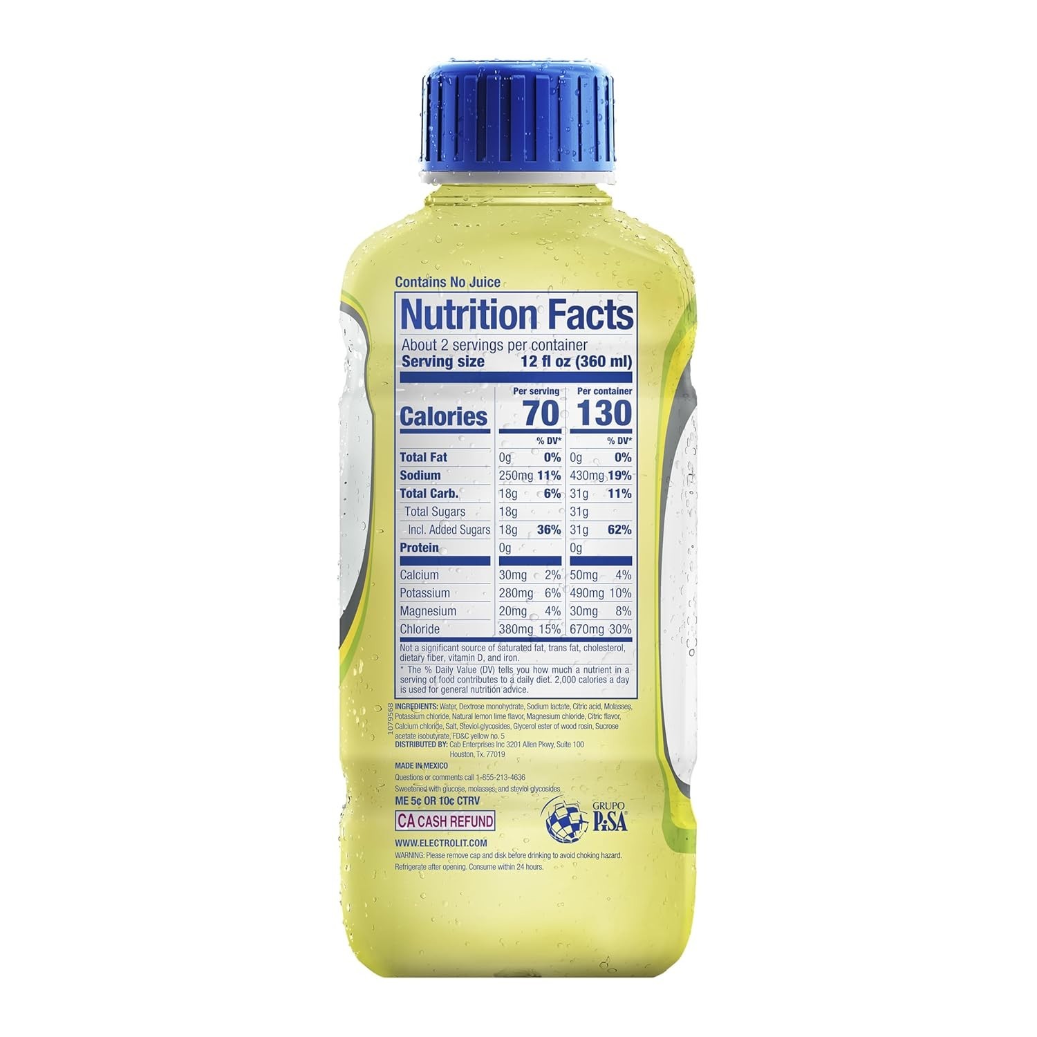 Electrolit, Electrolyte Beverage, Lemon-Lime, 21 Fl Oz bottle (Pack of 12)