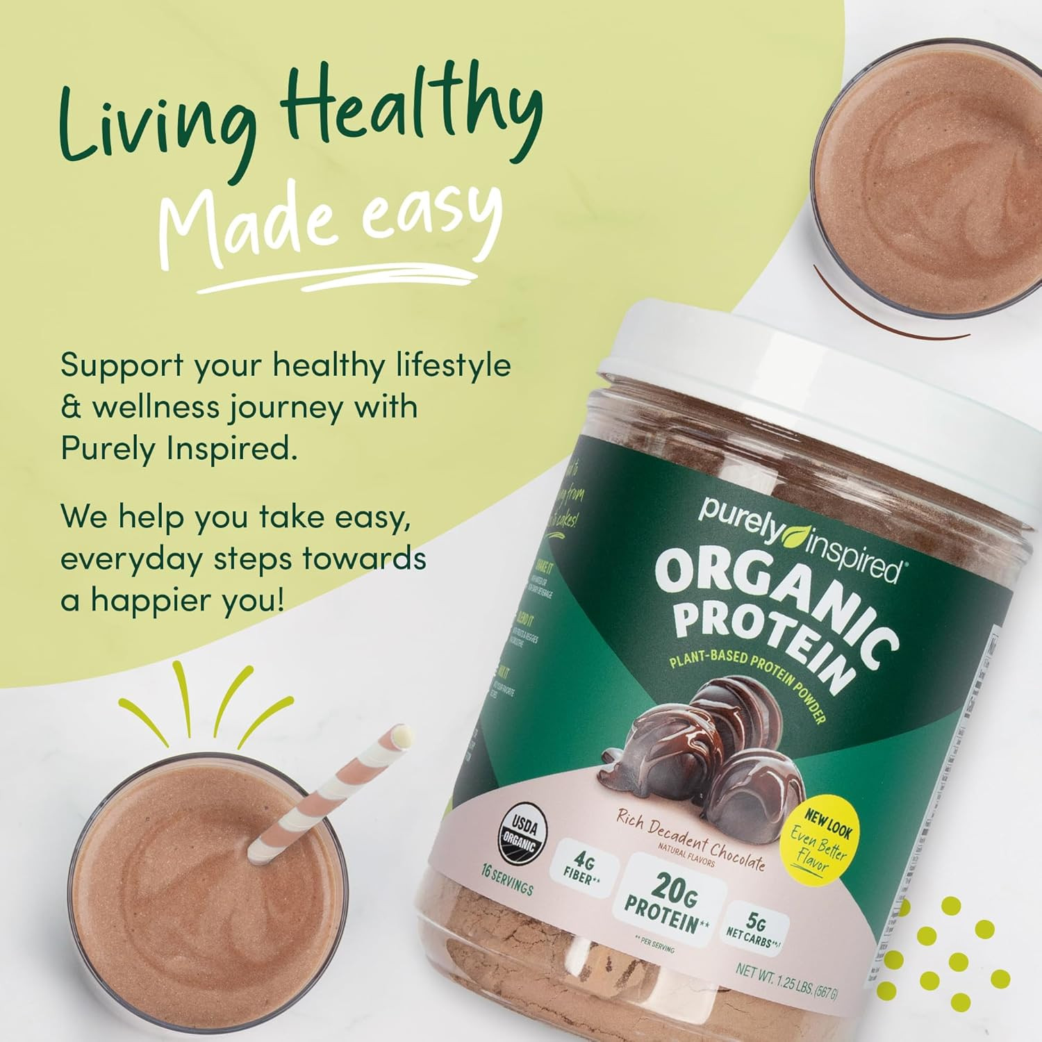 Plant-Based Protein Powder for Men & Women, Rich Decadent Chocolate (16 Servings