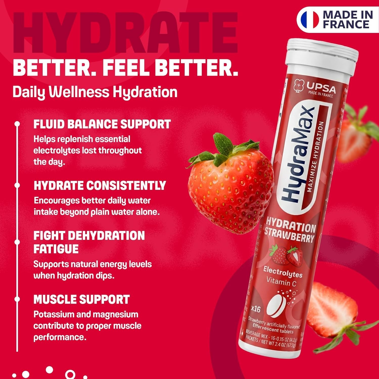 UPSA HydraMax Hydration Strawberry Electrolytes Effervescent Tablets 16 ct – New