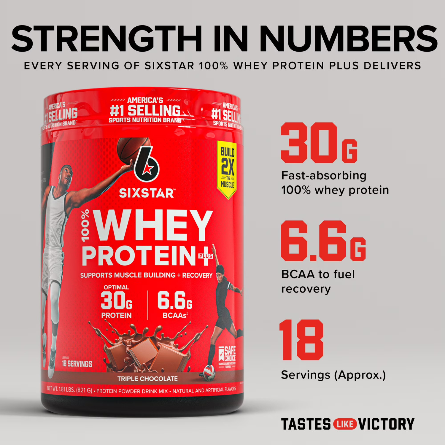 Six Star 100% Whey Protein Plus 30g Triple Chocolate Powder 1.81 lb, 2 Pack