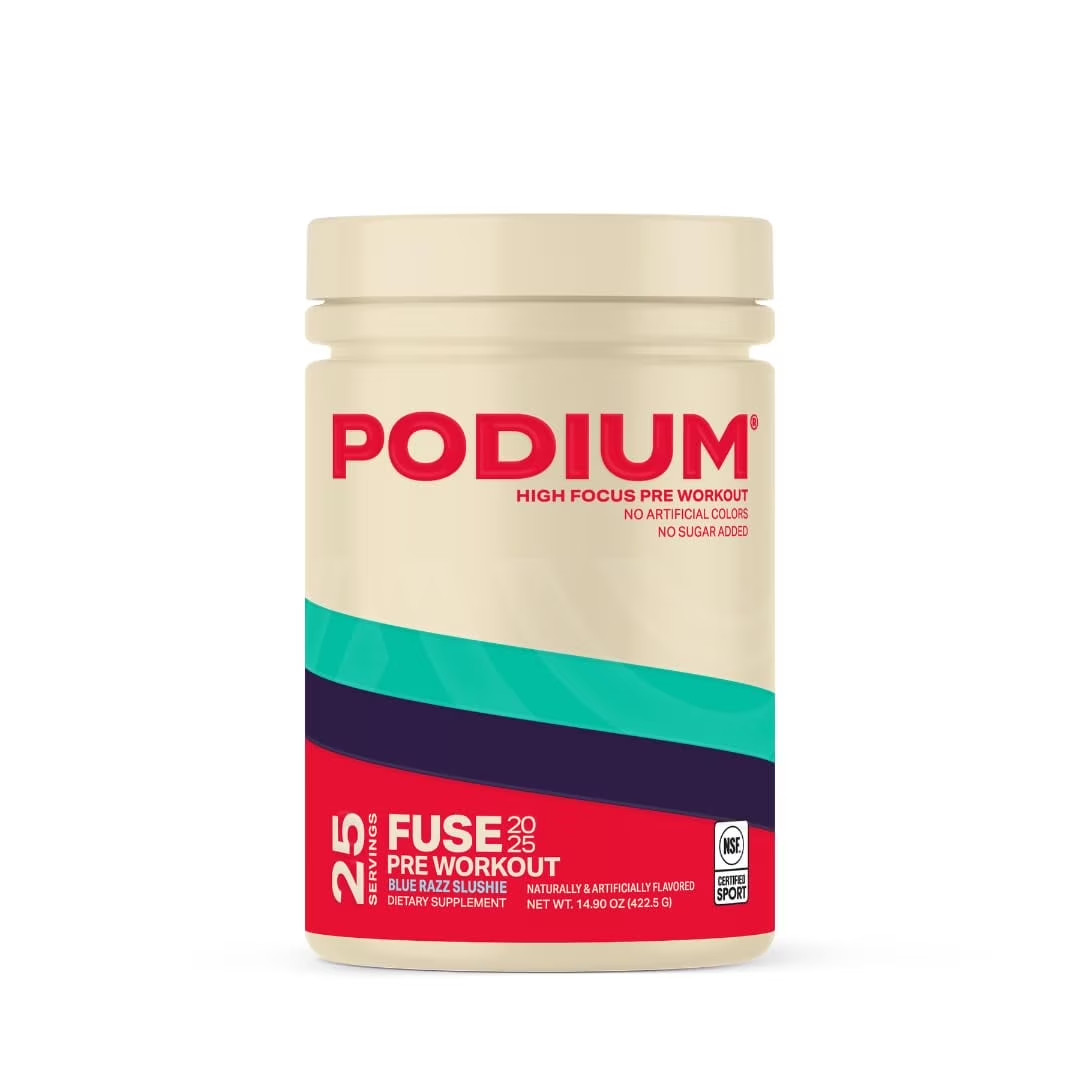 Podium Nutrition, Fuse 2025 Pre Workout Powder, Blue Razz Slushie, 25 Servings,