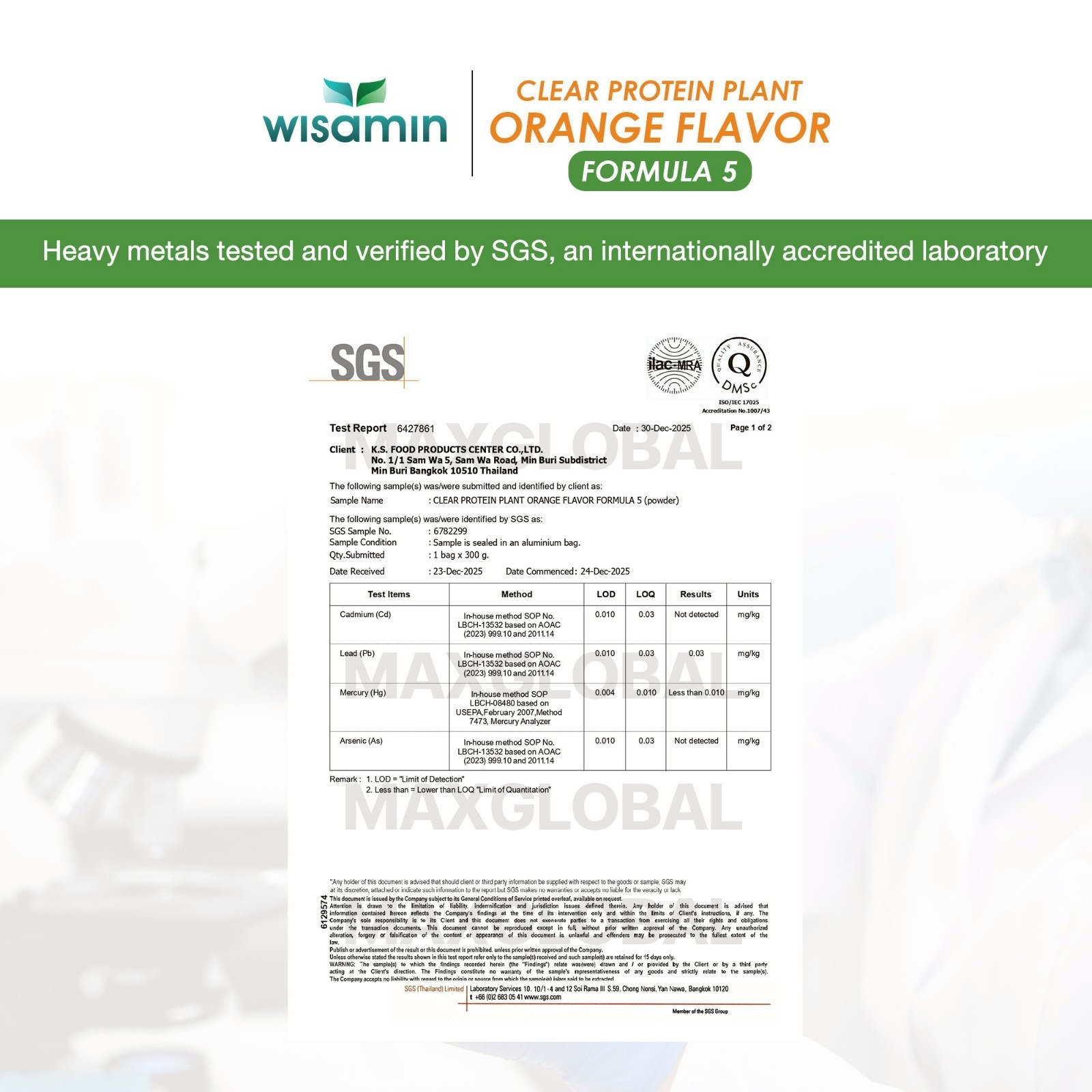 WISAMIN Clear Plant Protein F5 Orange Flavor 450g | Gluten-Free Non-GMO