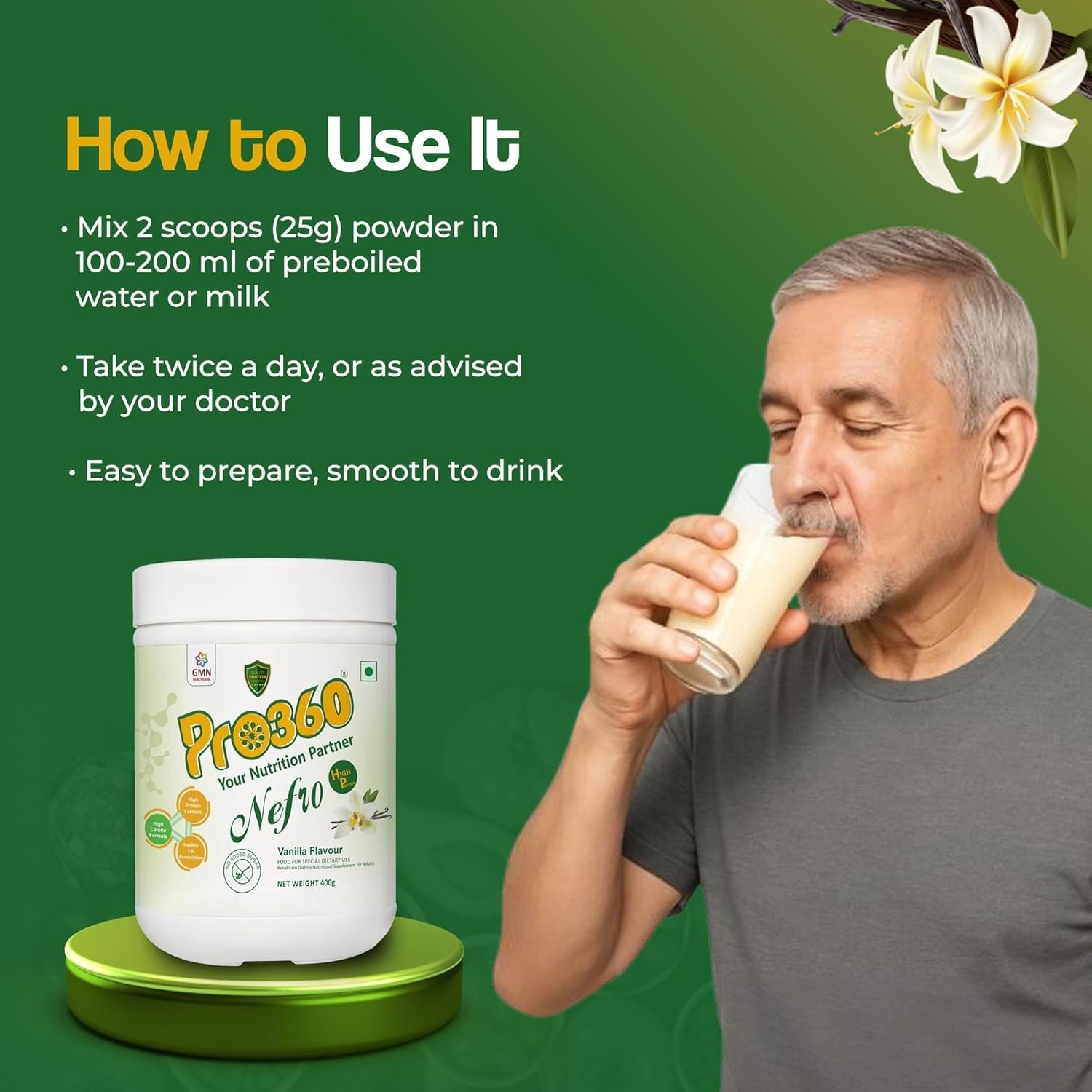 Pro360 Nefro HP Protein Vanilla Flavour Powder – 400 gm