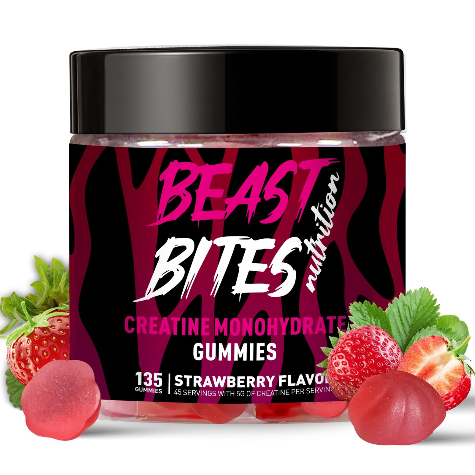 BEAST BITES Nutrition Creatine Monohydrate Gummies for Men & Women Strawberry