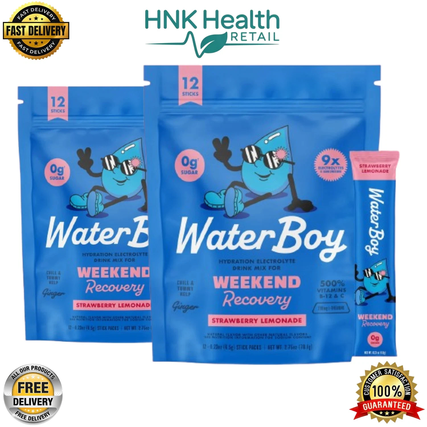 Waterboy Weekend Recovery Electrolyte Powder – 12 Stick Packs x 2 (Strawberry L)
