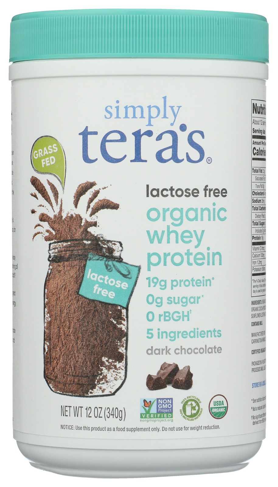Simply Tera’S Organic Dark Chocolate Whey Protein 12 Oz 1 Pack