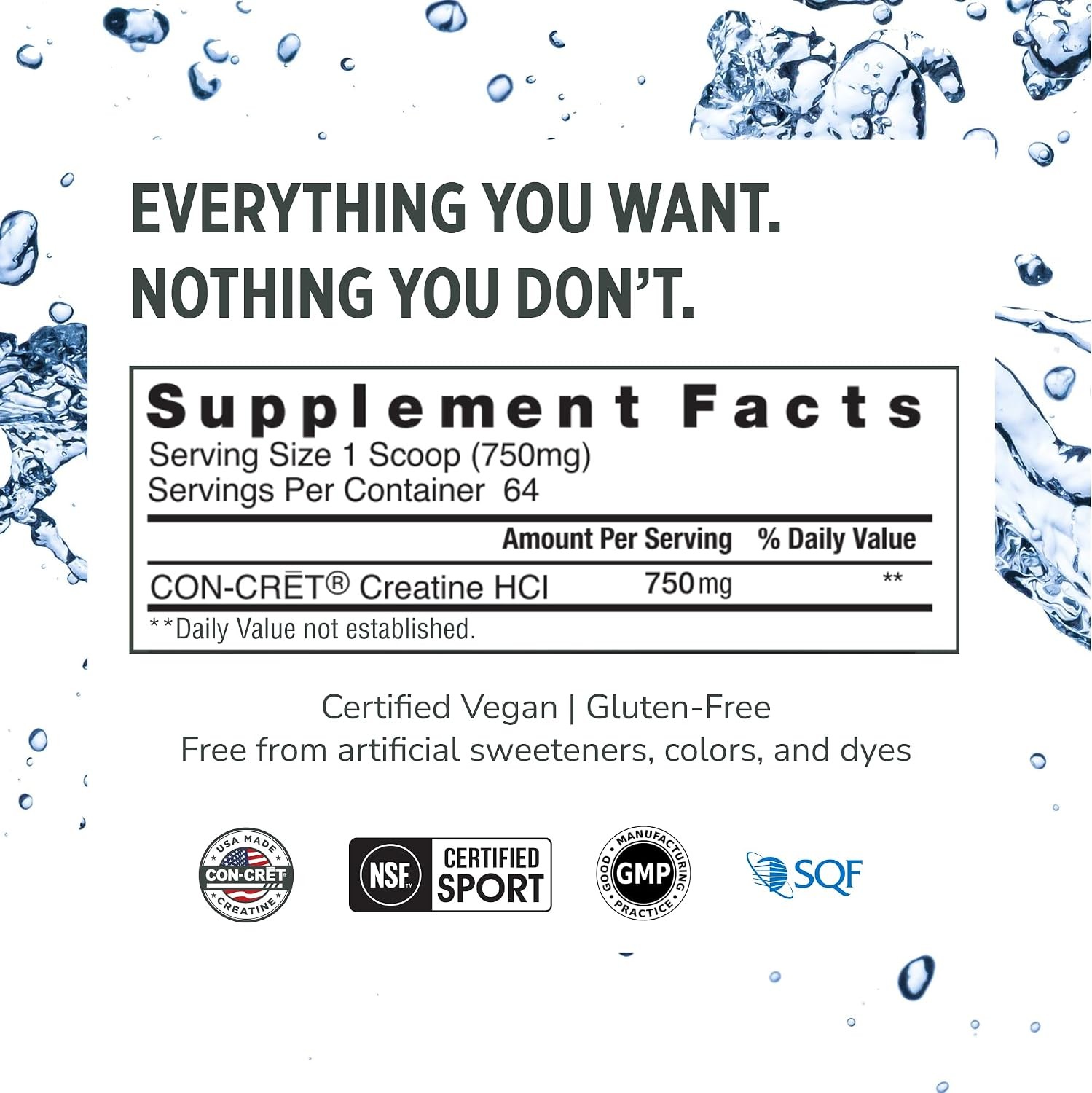 Creatine HCl Powder for Women and Men, Unflavored, 64 Servings | No Bloating or