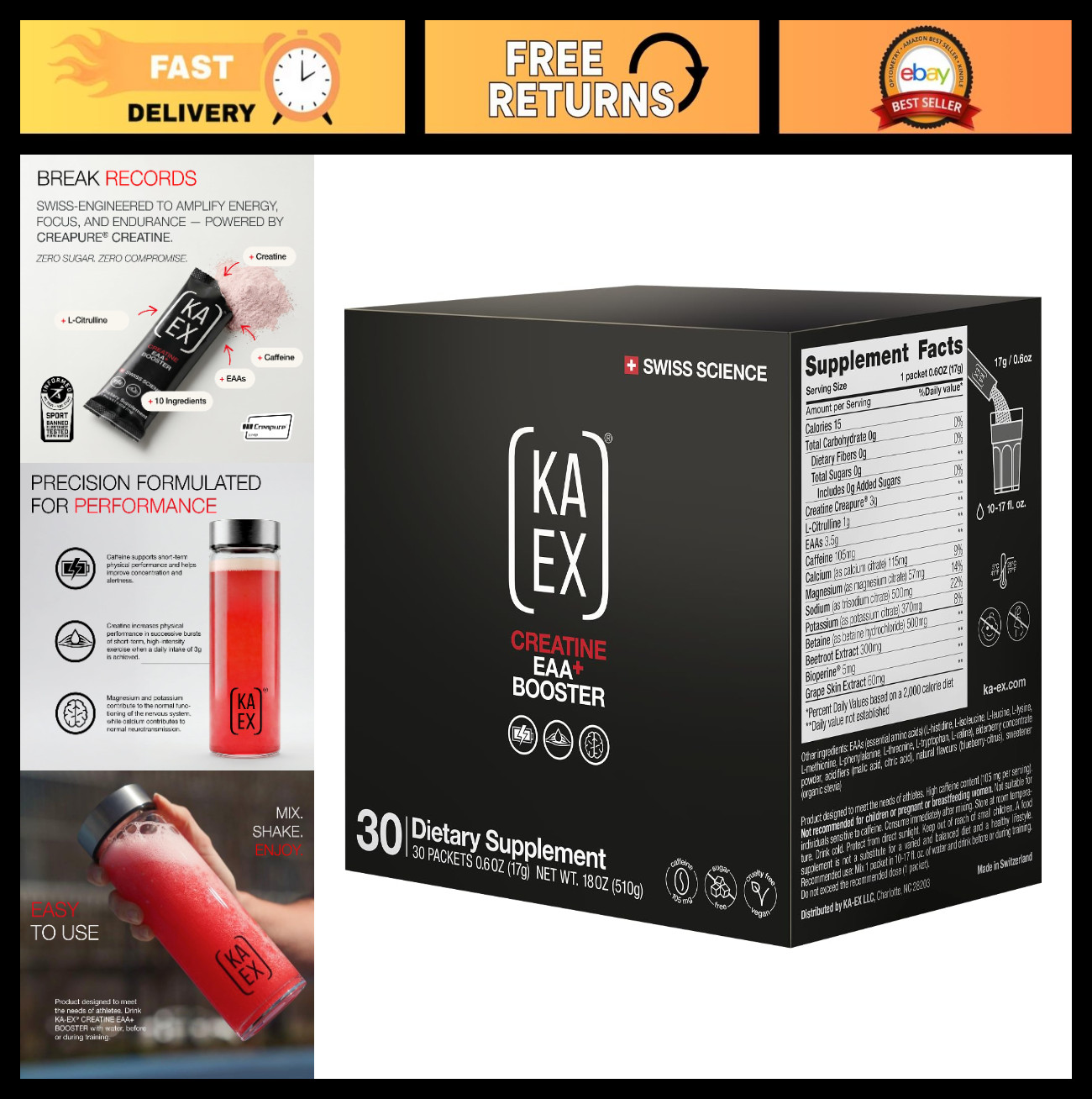 3-in-1 Creatine & EAA Booster Sport Drink Mix, Energy, Hydration, Performance, 3