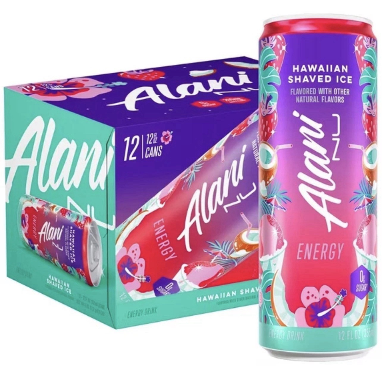 Alani Nu Energy Drink 0g Sugar Pink Slush Hawaiian Shaved Ice 4-Pack 🍧