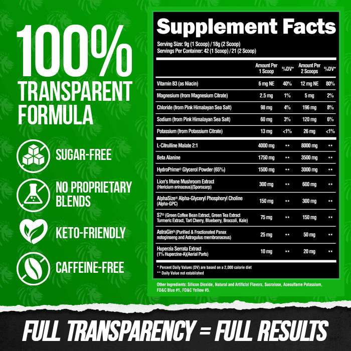 Alpha Lion SUPERHUMAN(PUMP) Pre-Workout,Stim-free 42 SERVING (PICK FLAVOR)