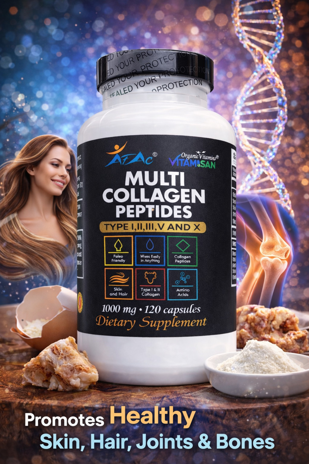 Hydrolyzed Collagen 240 caplets Hair Skin Nail Care Anti-Aging Pill 1000 PEPTIDE