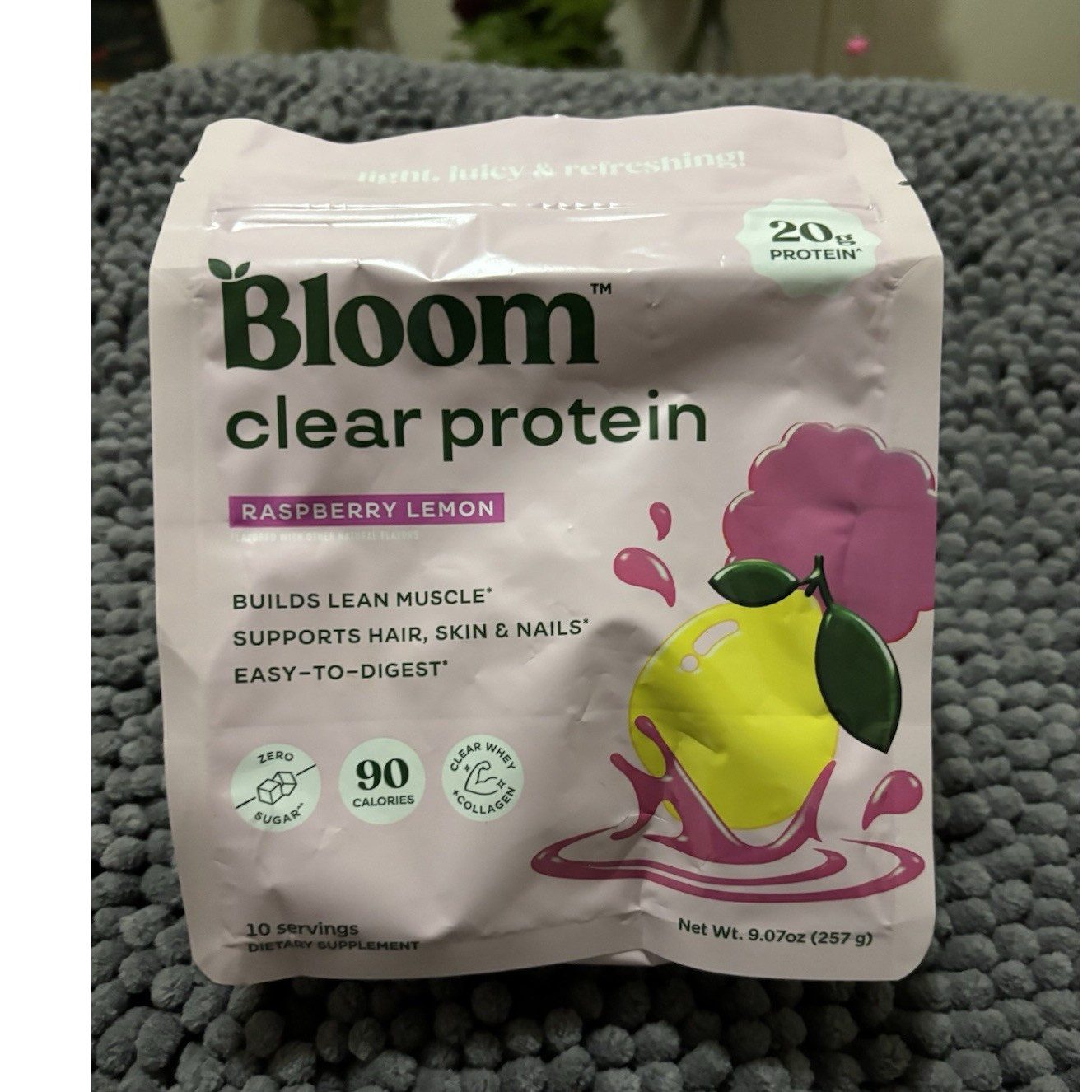 Bloom Clear Whey Protein Powder Raspberry Lemon Collagen Peptides 9.07oz