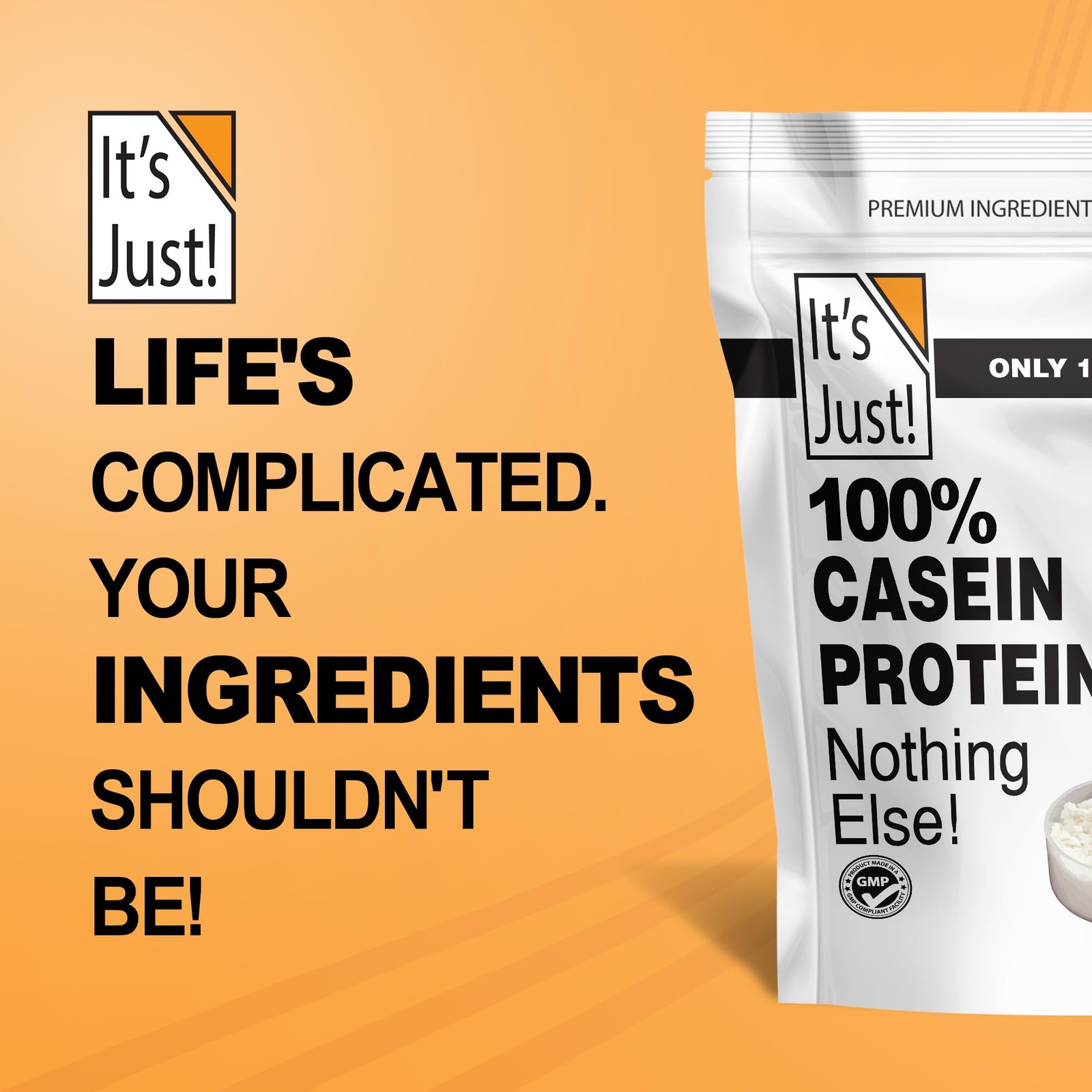It’s Just! 100% Casein Protein Powder Made in USA Unflavored 1lb Slow Burning Ti