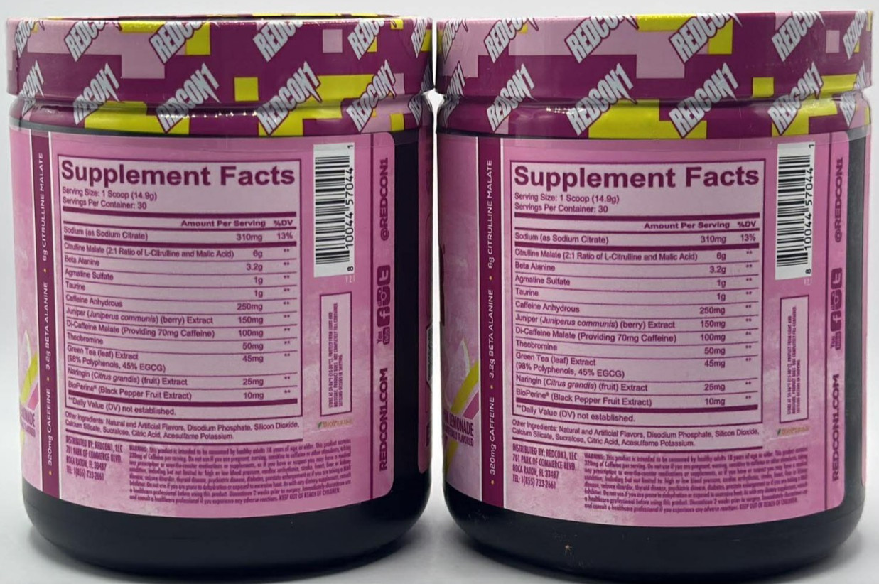 2PK Redcon1 Total War Prework Out Powder ~ 15.77 OZ ~ PINK LEMONADE ~ EXP 5/26