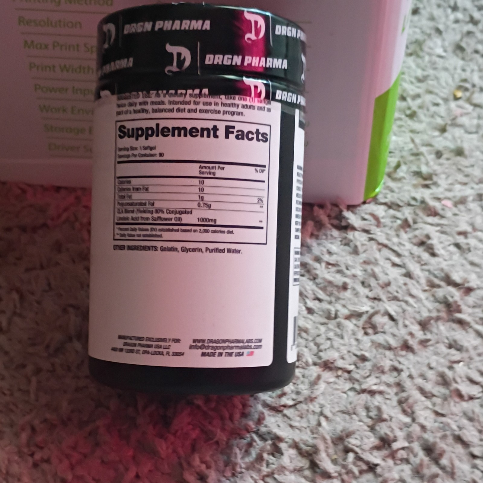 Dragon Pharma CLA 1000mg Softgels 90ct Support Body Composition & Metabolism