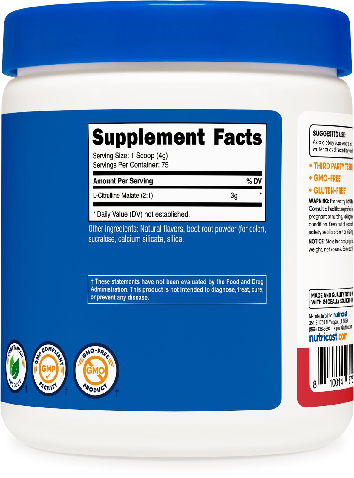 Nutricost L-Citrulline Malate 2:1 (300 Grams) (Strawberry Kiwi) 300 g, Red