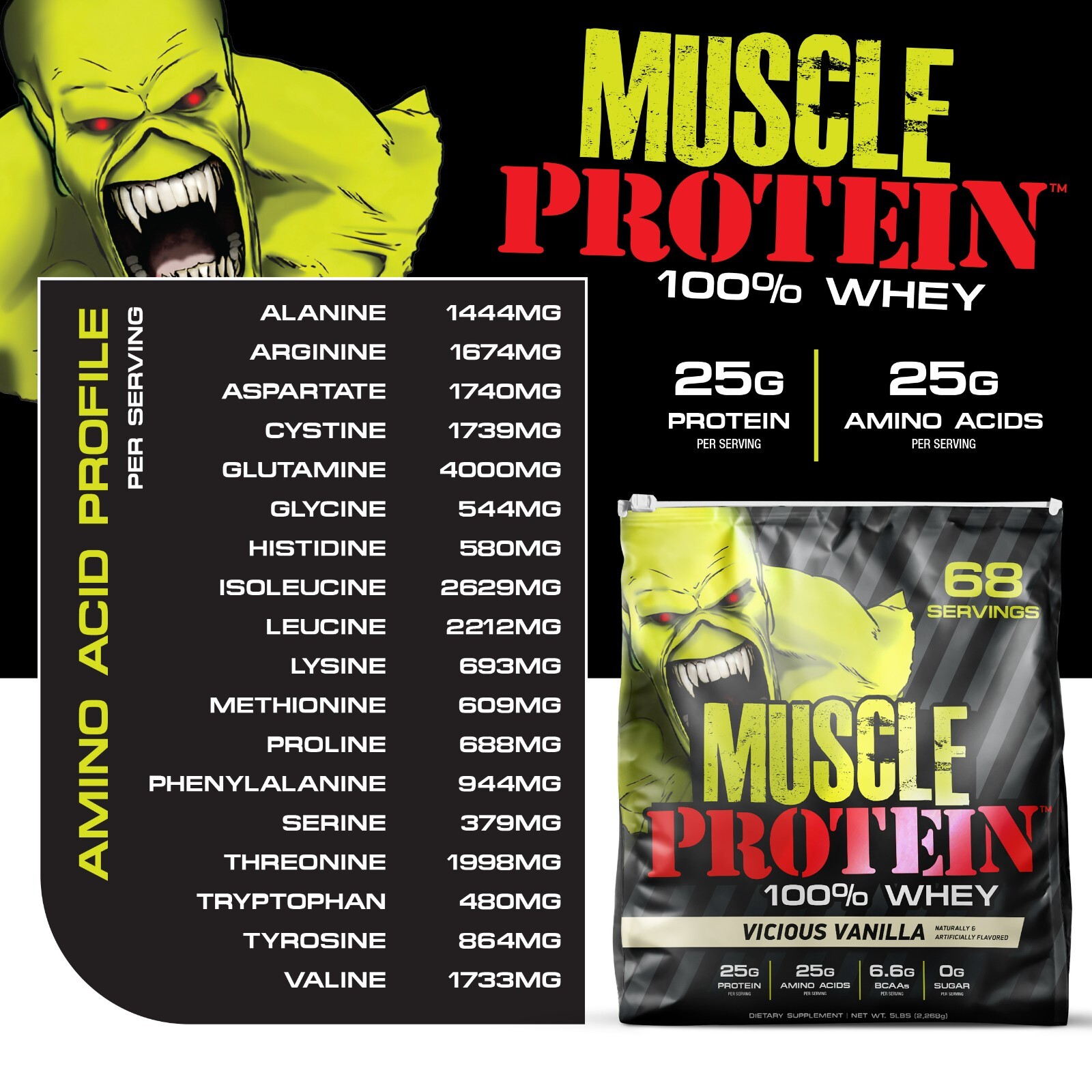 Muscle Whey Protein Powder Isolate, Gym, Bodybuilding Workout Supplement, 5LB