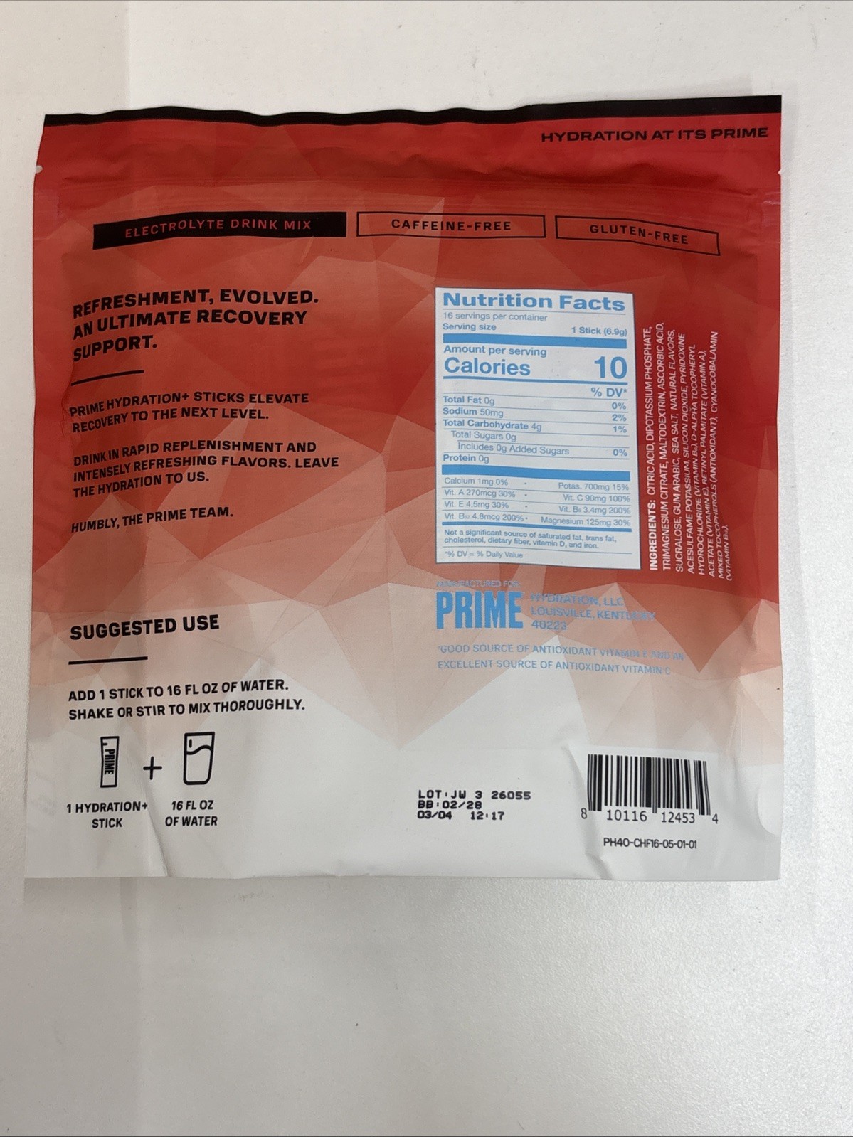 Prime Hydration+ Cherry Freeze Electrolyte Drink Mix Sticks 16 Pack New BB:02/28