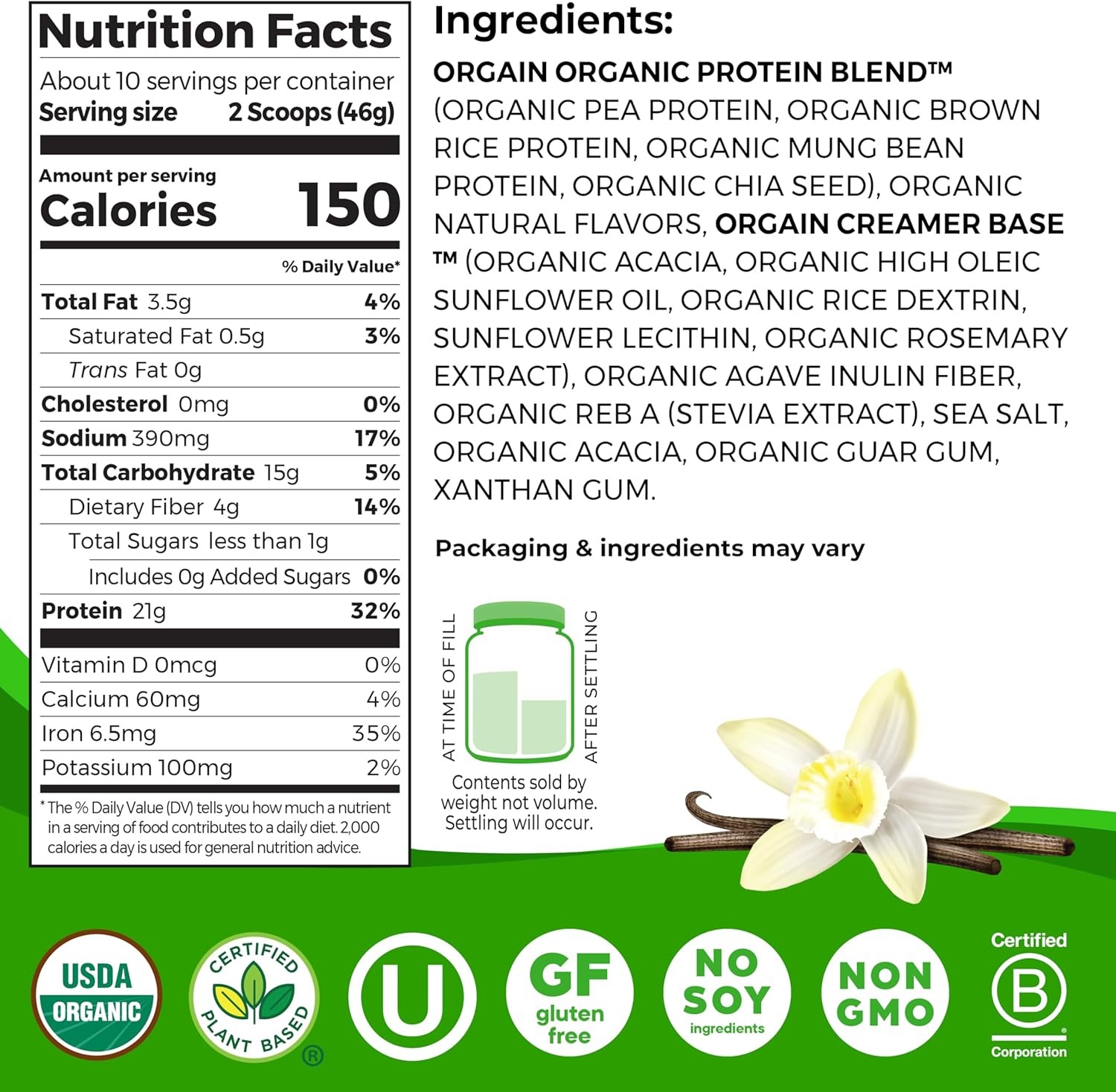 Healthy Low Carb Dairy & Gluten Free Organic Plant Based Protein Powder (1.02lb)