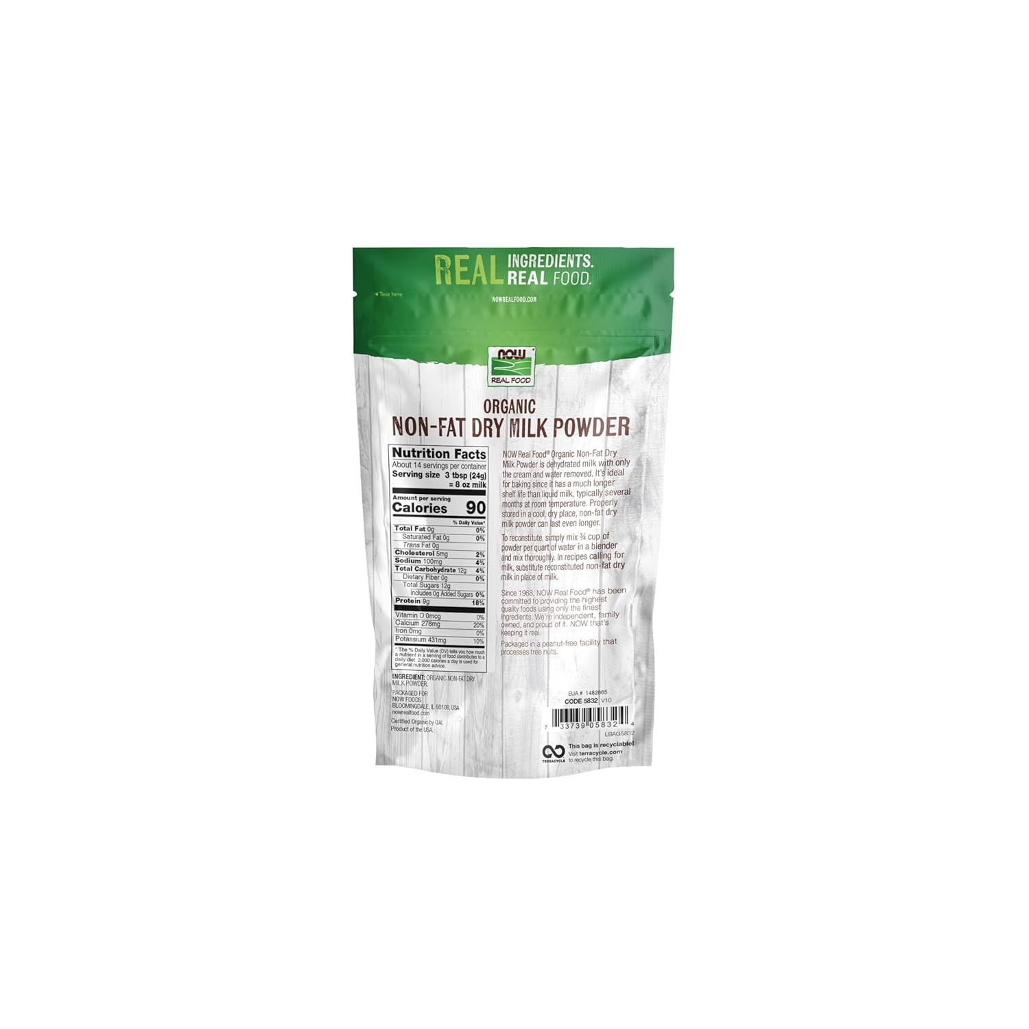 , Organic Non-Fat Dry Milk Powder with Protein and Calcium, Product of the USA,