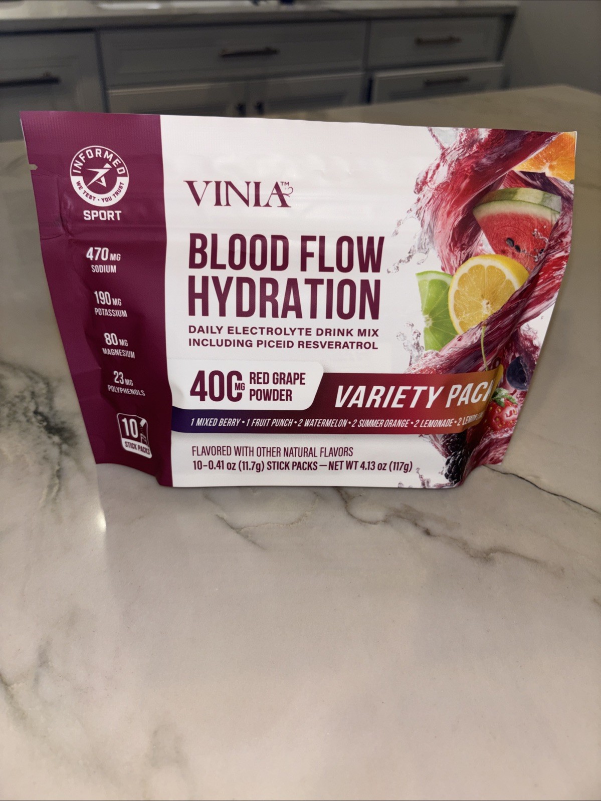 VINIA Resveratrol Electrolyte Hydration Powder Mix | Boost Blood 10 Sticks