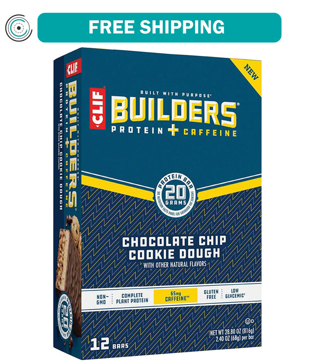 Clif Builder’s Bar – Chocolate Chip Cookie Dough w/ Caffeine, Box of 12