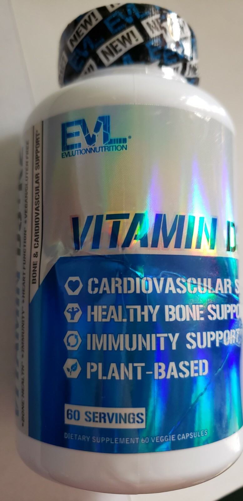 Evlution Nutrition – Vitamin D3+K2 – 60 Veg Caps – Cardio/Bone Support – 12/2026