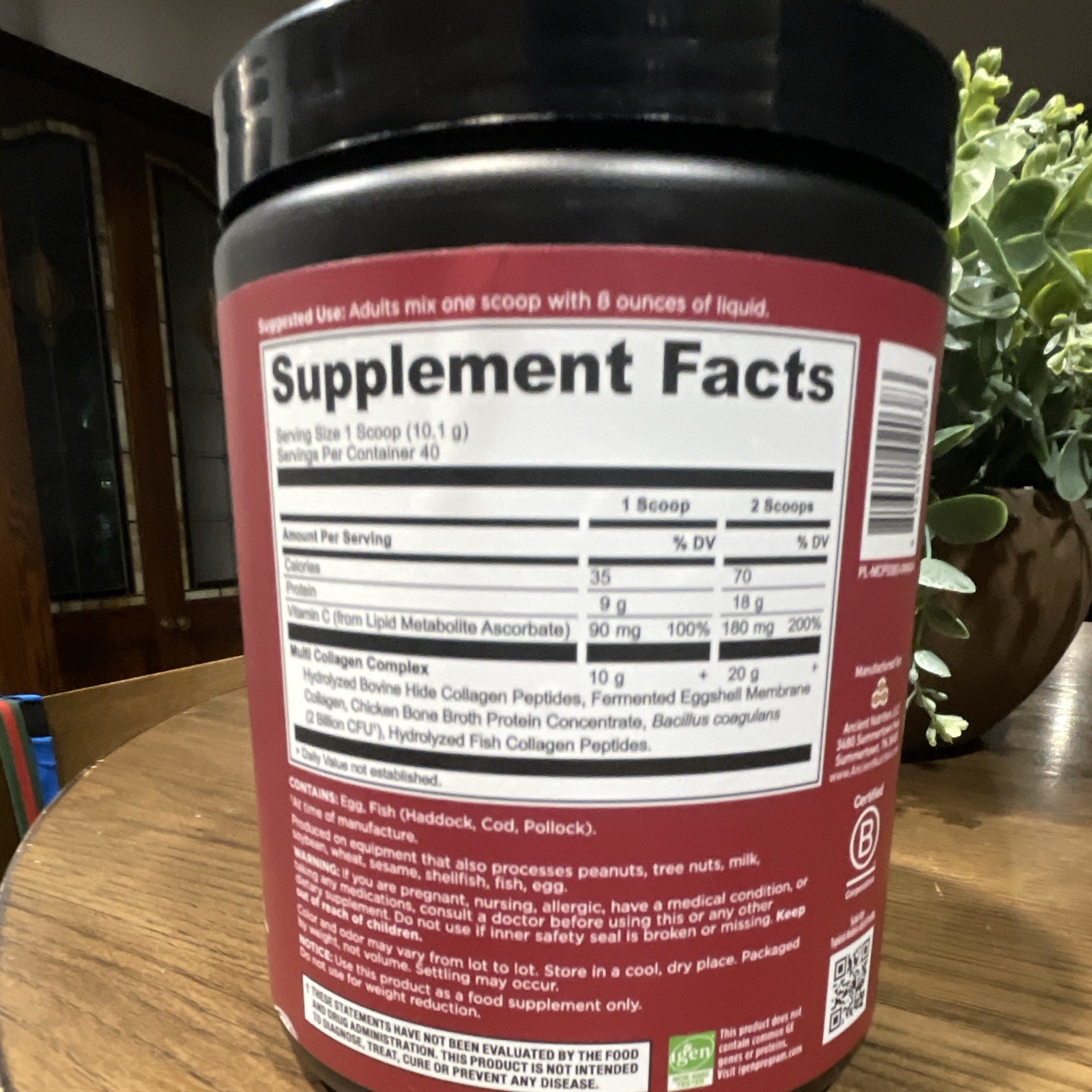 Ancient Nutrition Multi Collagen Protein Powder + Vit C Probiotic 14.3 oz