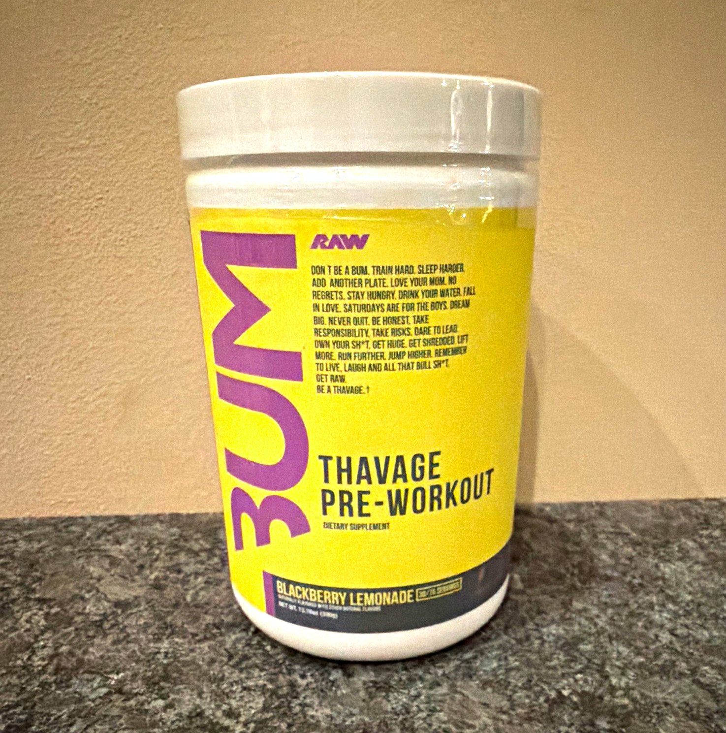 BUM THAVAGE Pre-Workout Powder, Blackberry Lemonade, Gluten-Free Sugar-Free