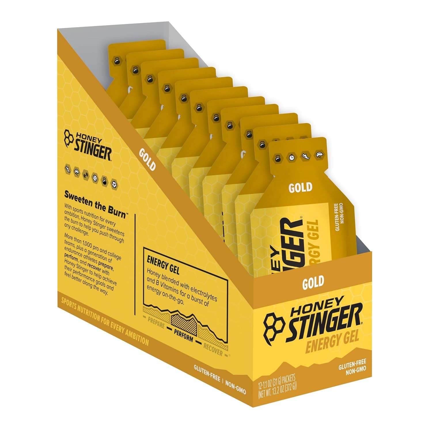 Gold Energy Gel 12 Pack, Honey-Based, Gluten Free & Caffeine Free, 1.1 oz Eac…